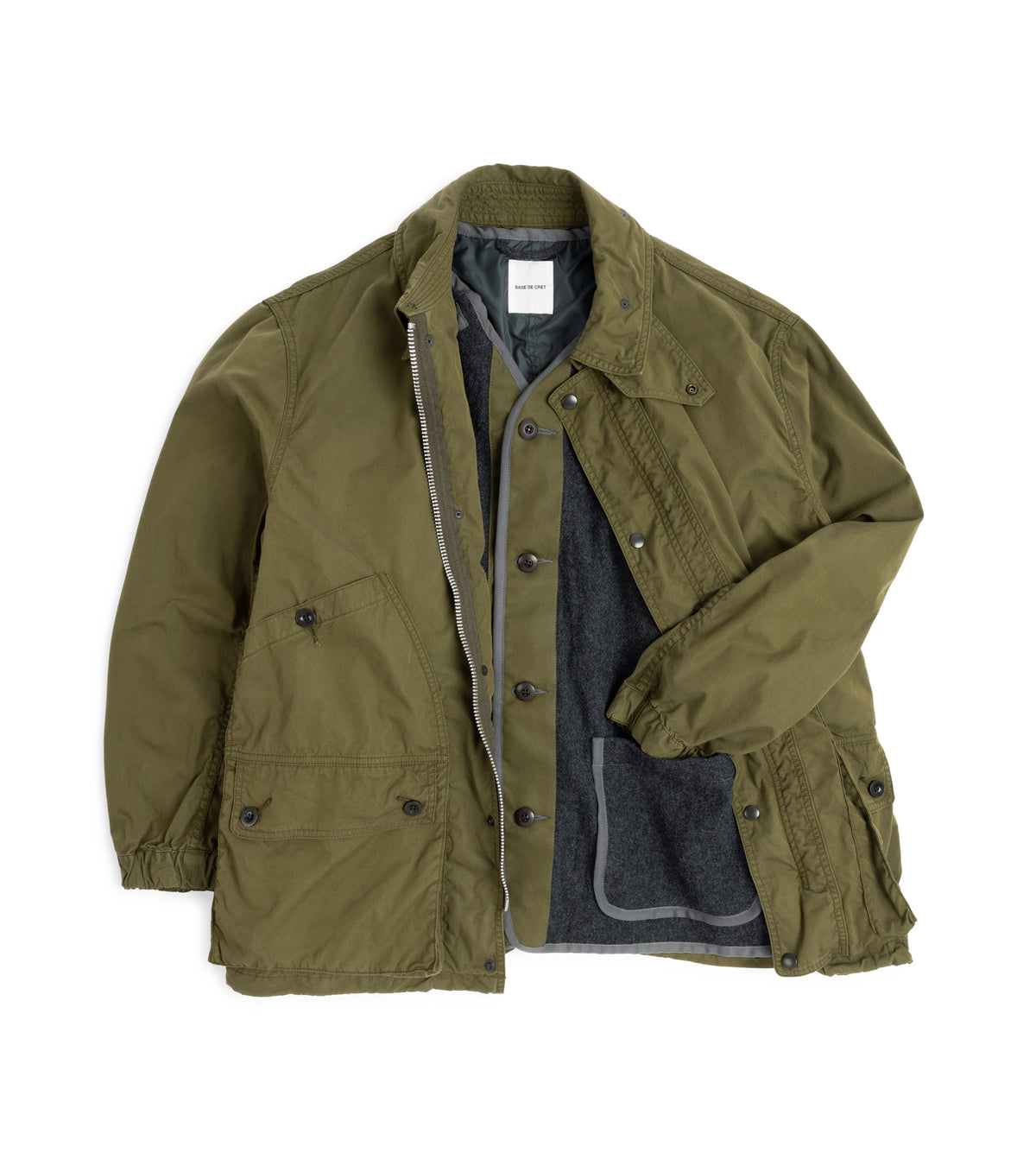 Sage de Cret Cotton Nylon Oxford Three-Way Work Jacket: Olive