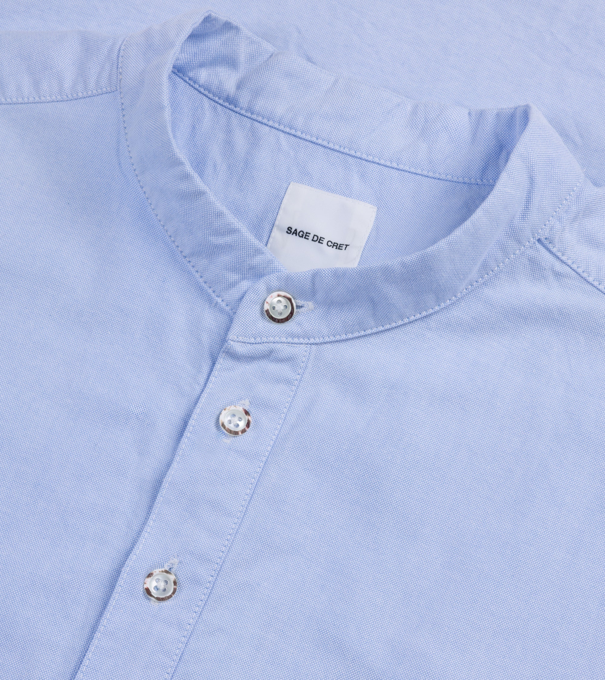 Sage de Cret Cotton Oxford Stand Collar Popover Shirt: Blue