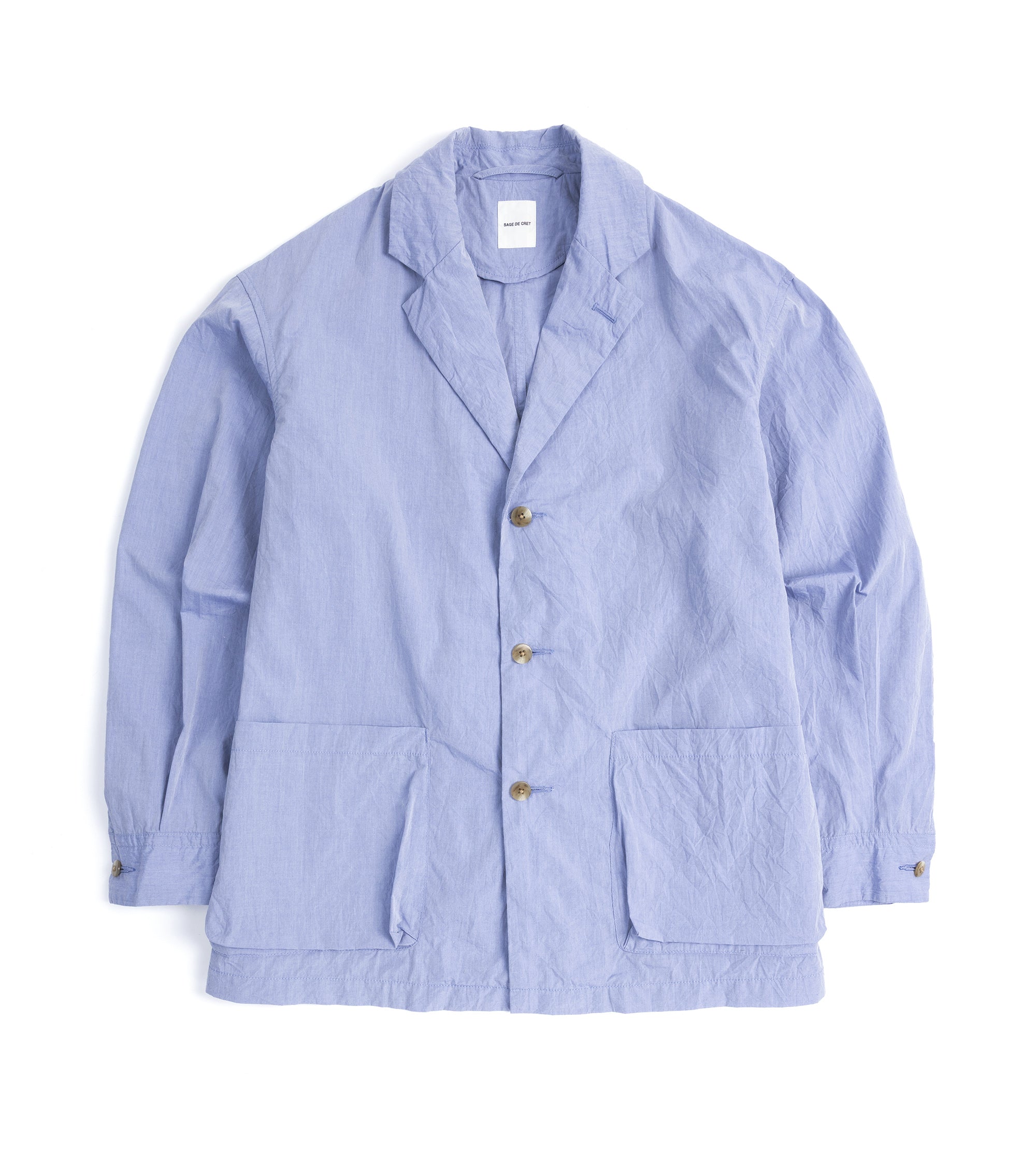 Sage de Cret Crinkle Cotton Typewriter Shirt Jacket: Blue