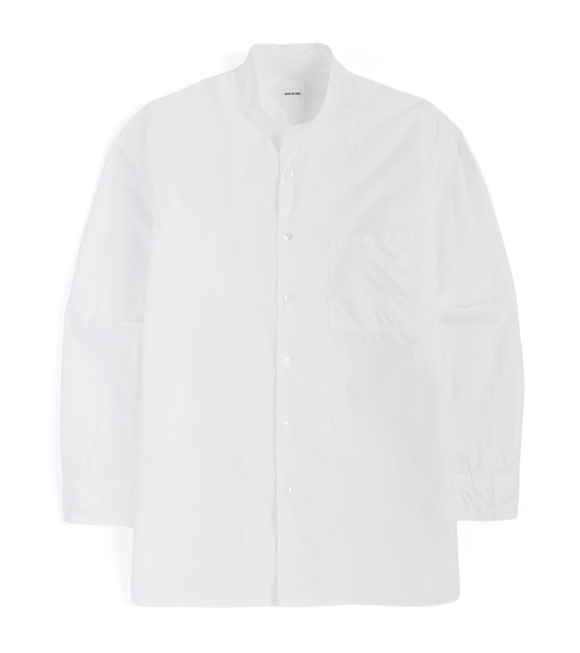 Sage de Cret Organic Cotton Broadcloth Stand Collar Long Shirt: Off White