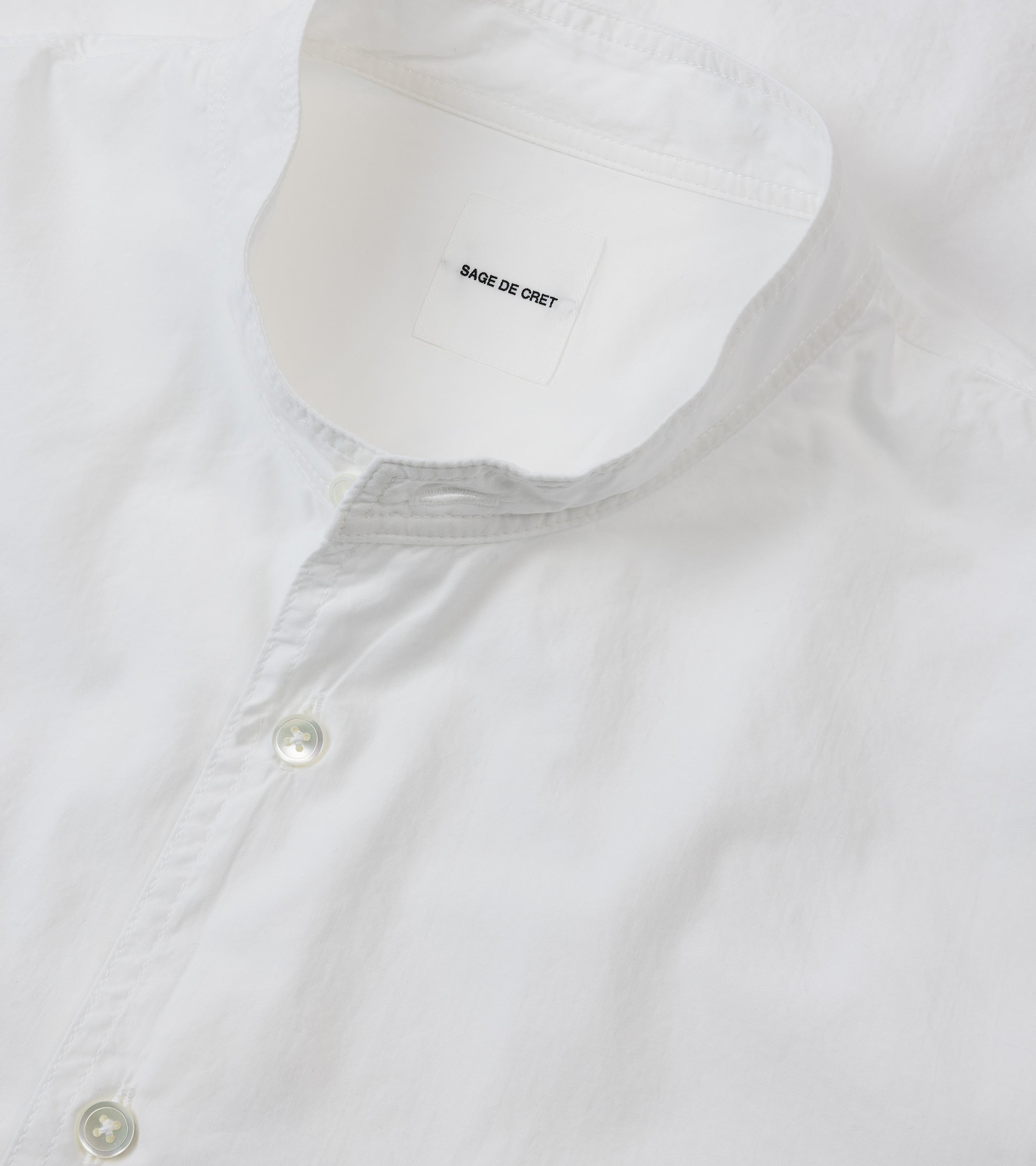 Sage de Cret Organic Cotton Broadcloth Stand Collar Long Shirt: Off White