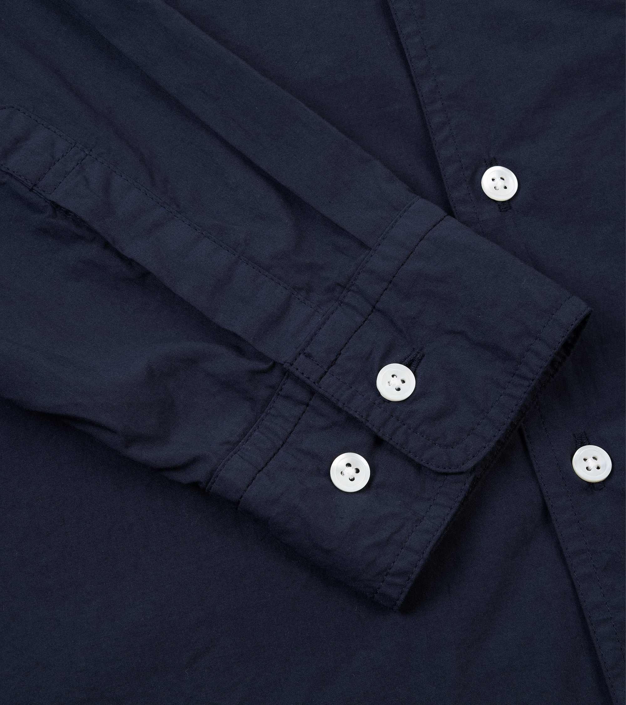 Sage de Cret Organic Cotton Broadcloth Stand Collar Long Shirt: Navy