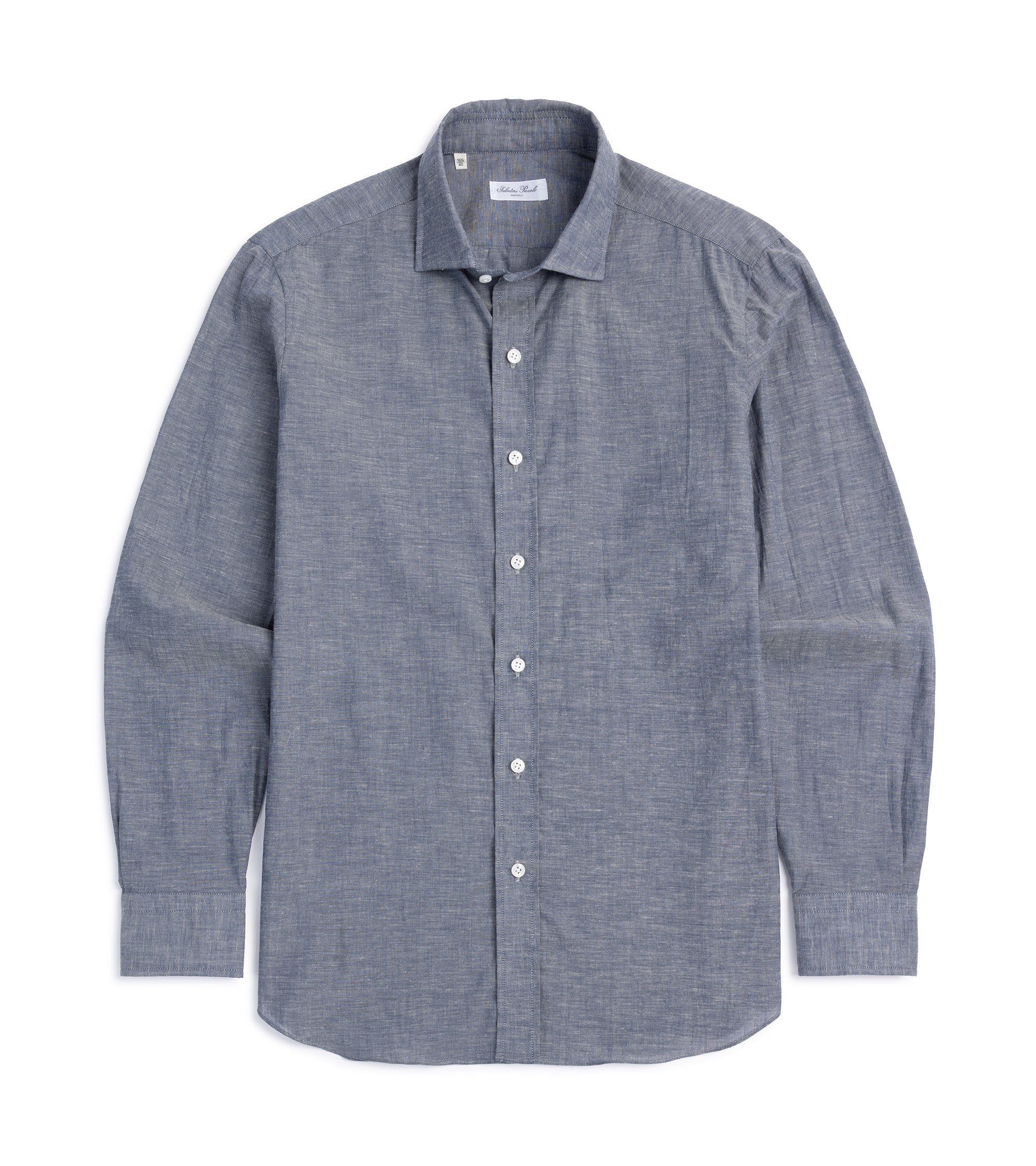 Salvatore Piccolo Cotton Chambray Formal Shirt: Dark Blue