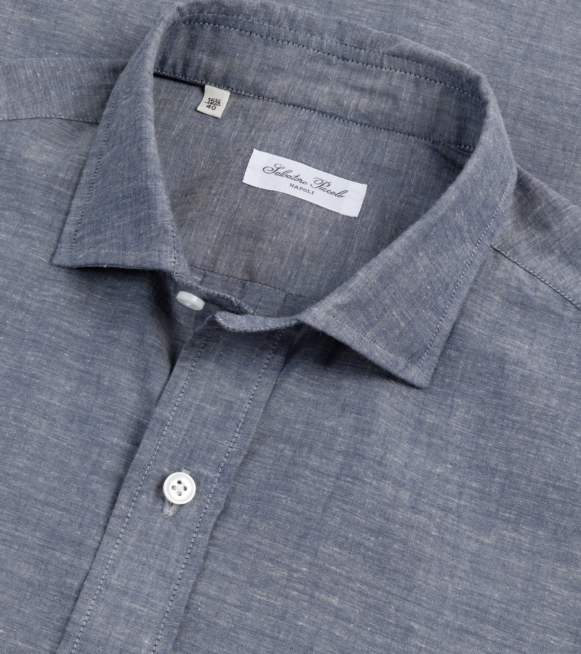 Salvatore Piccolo Cotton Chambray Formal Shirt: Dark Blue
