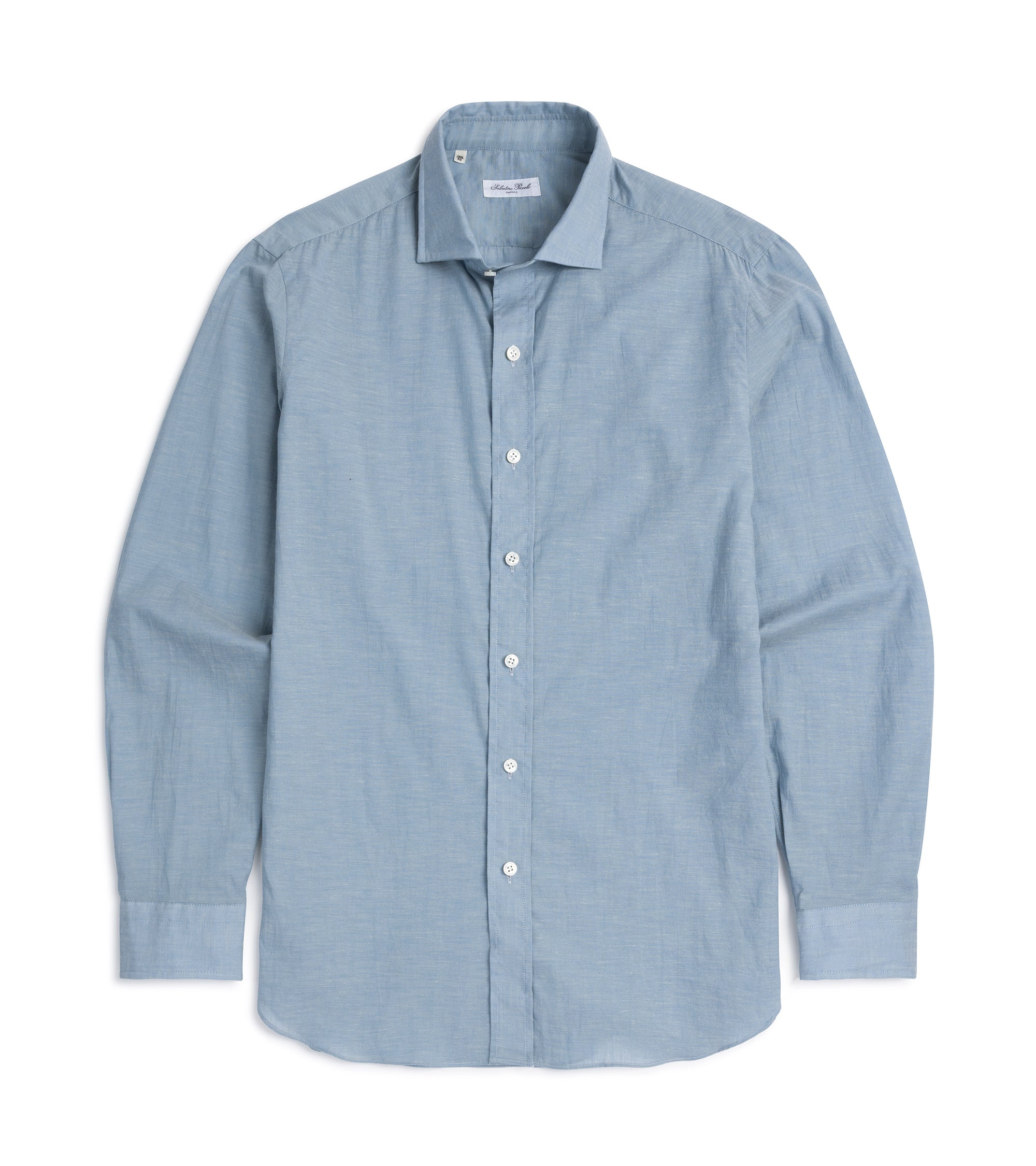 Salvatore Piccolo Cotton Chambray Formal Shirt: Light Blue