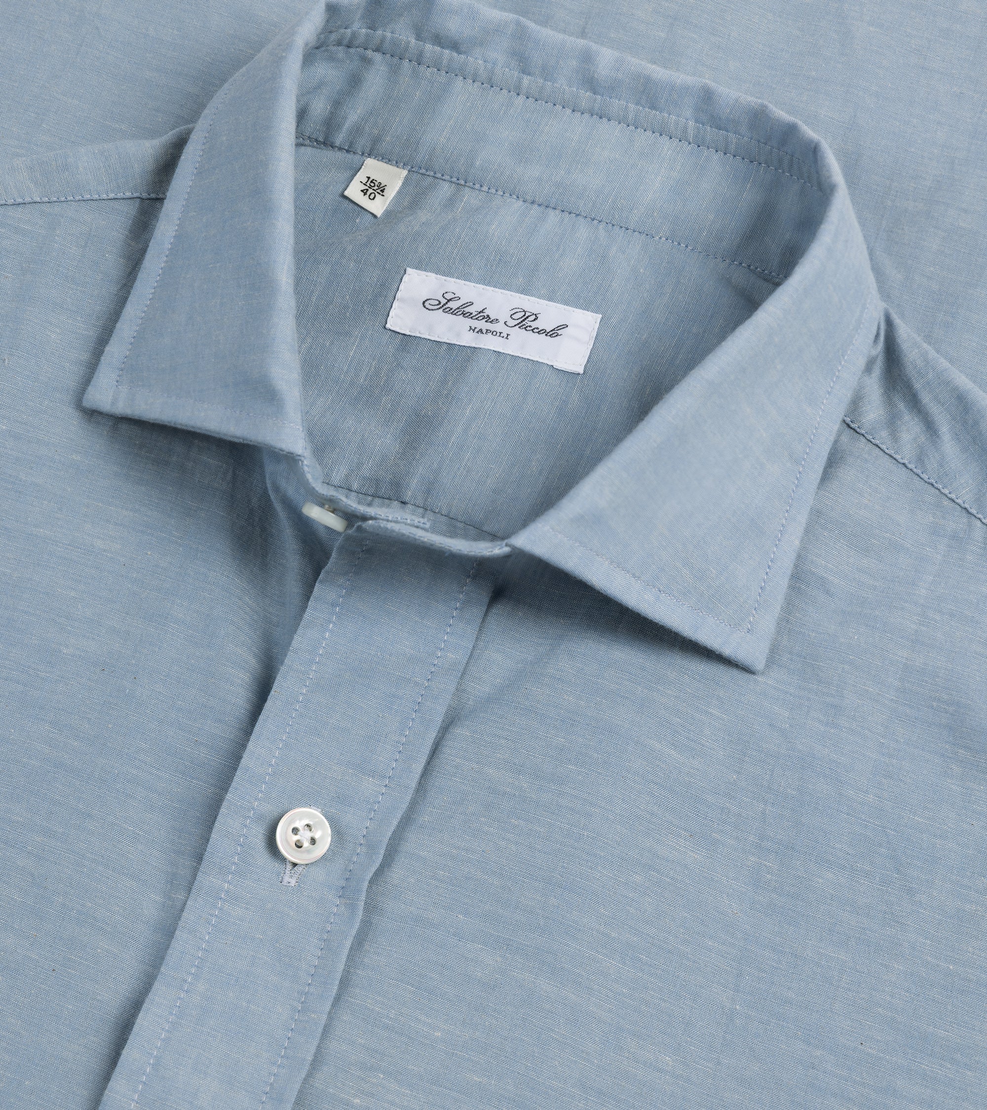 Salvatore Piccolo Cotton Chambray Formal Shirt: Light Blue