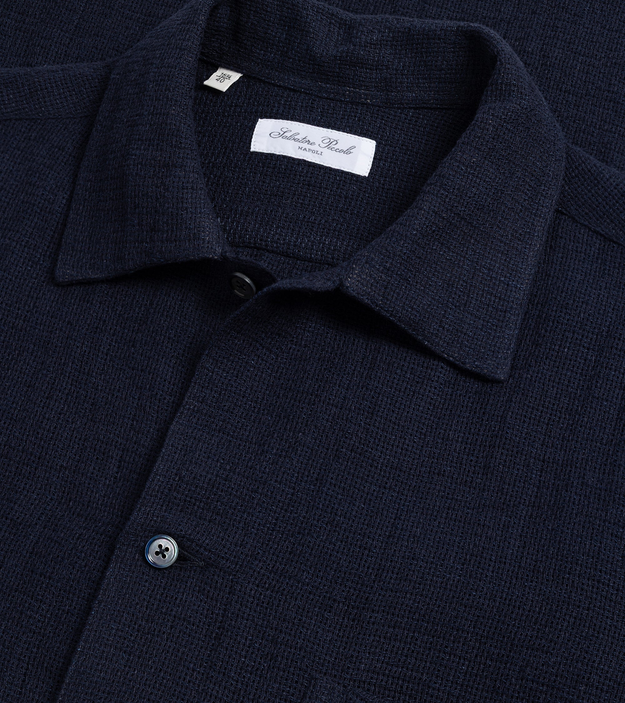 Salvatore Piccolo Cotton Linen Mesh Camp Collar Shirt: Navy