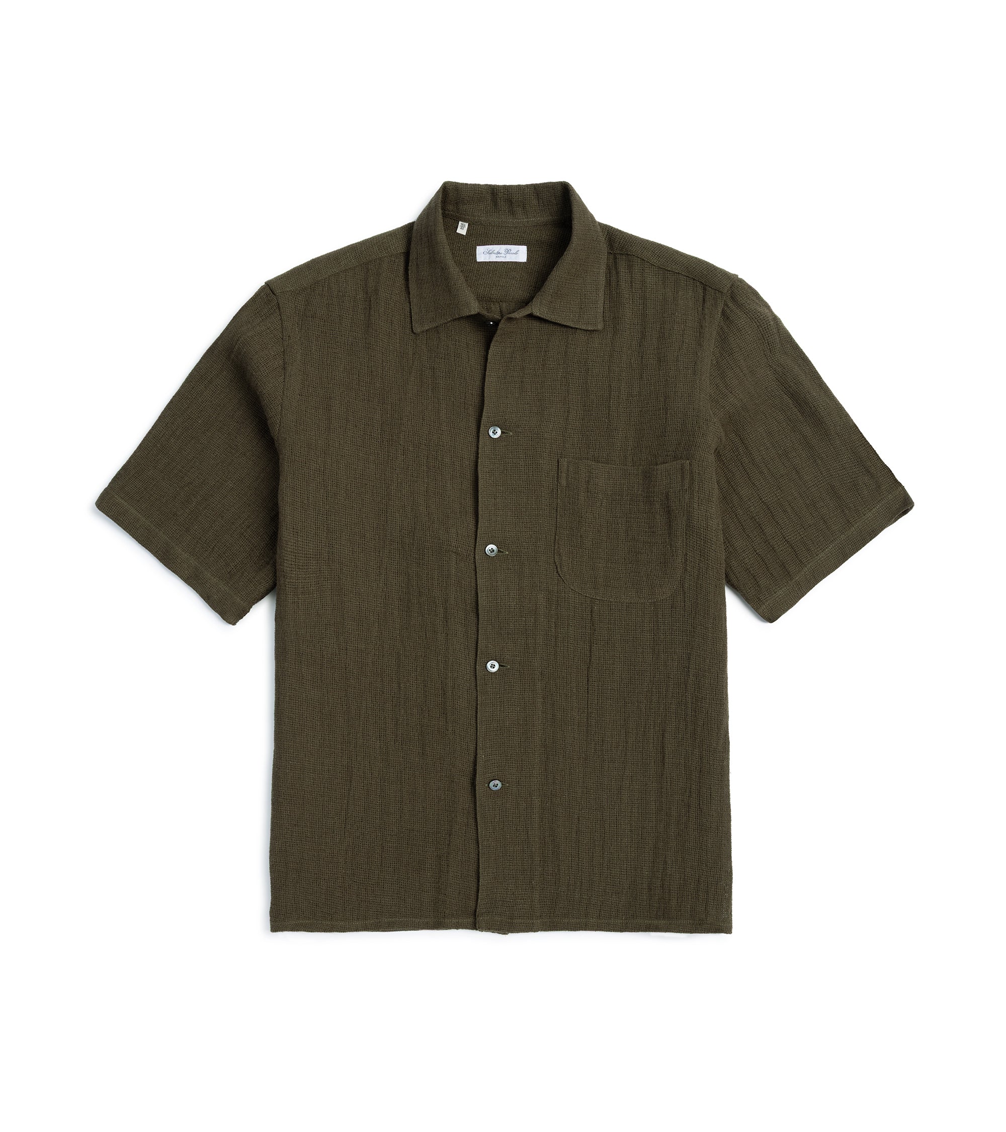 Salvatore Piccolo Cotton Linen Mesh Camp Collar Shirt: Olive