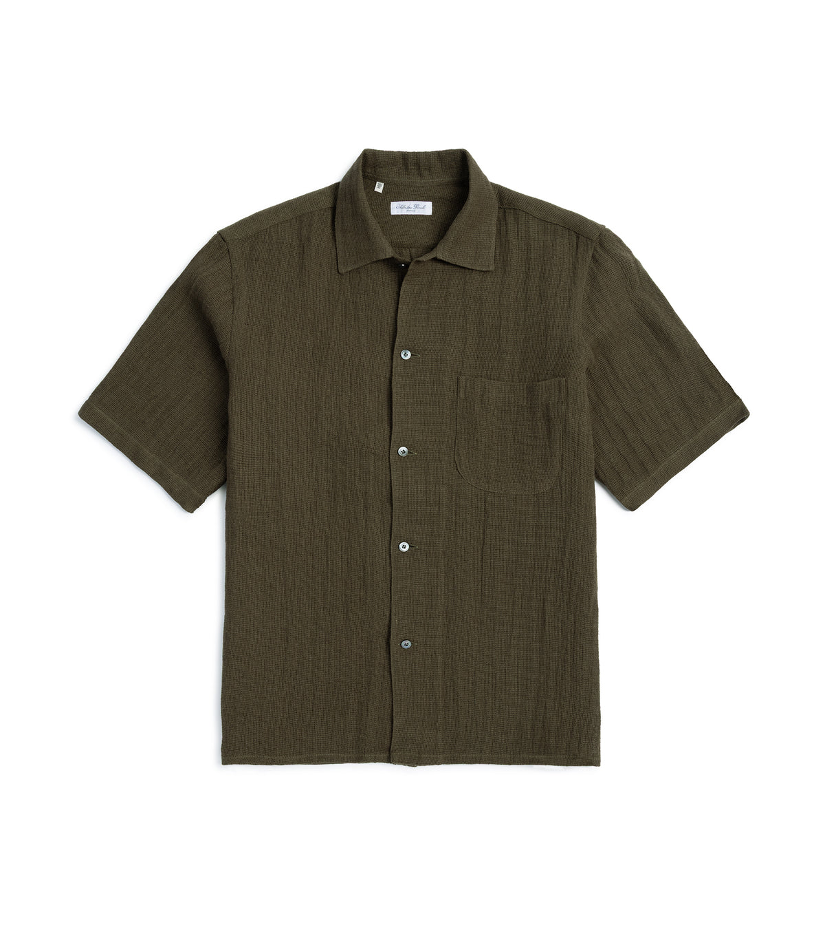 Salvatore Piccolo Cotton Linen Mesh Camp Collar Shirt: Olive