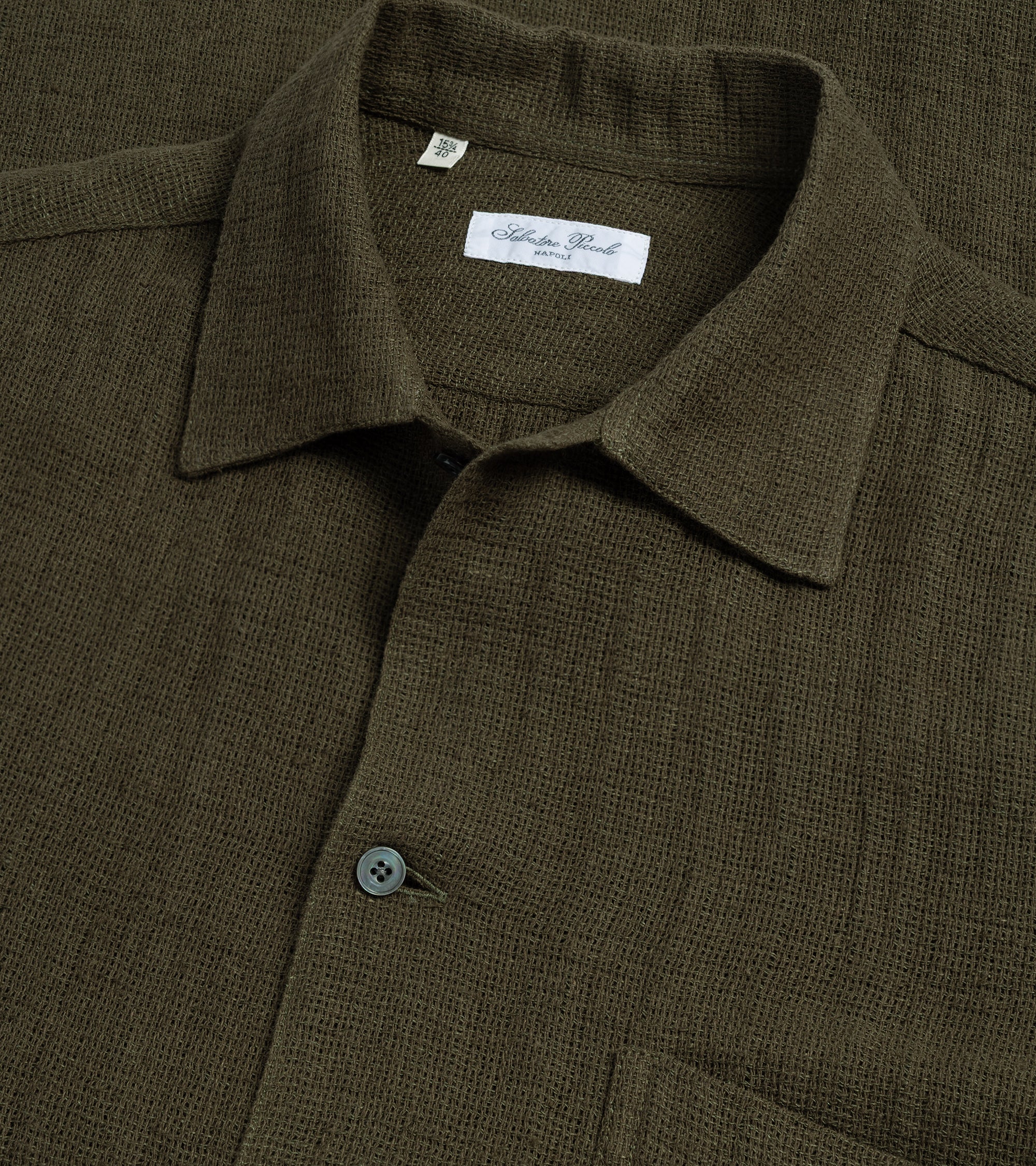 Salvatore Piccolo Cotton Linen Mesh Camp Collar Shirt: Olive
