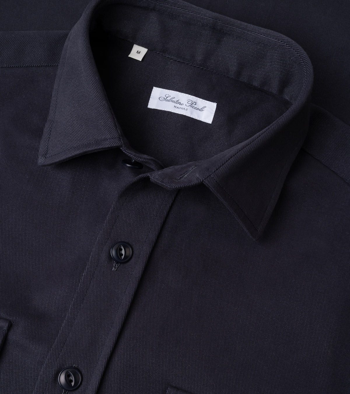 Salvatore Piccolo Cotton Twill Military Shirt in navy, product photo.