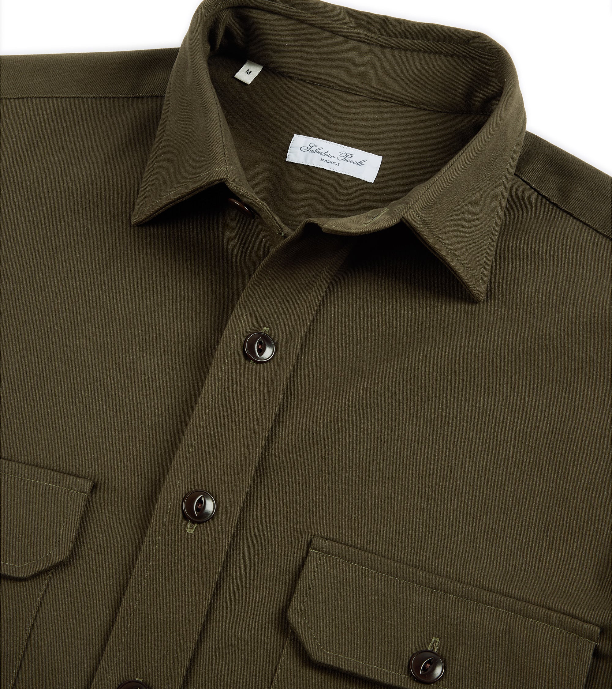 Salvatore Piccolo Heavy Brushed Cotton Military Shirt: Olive