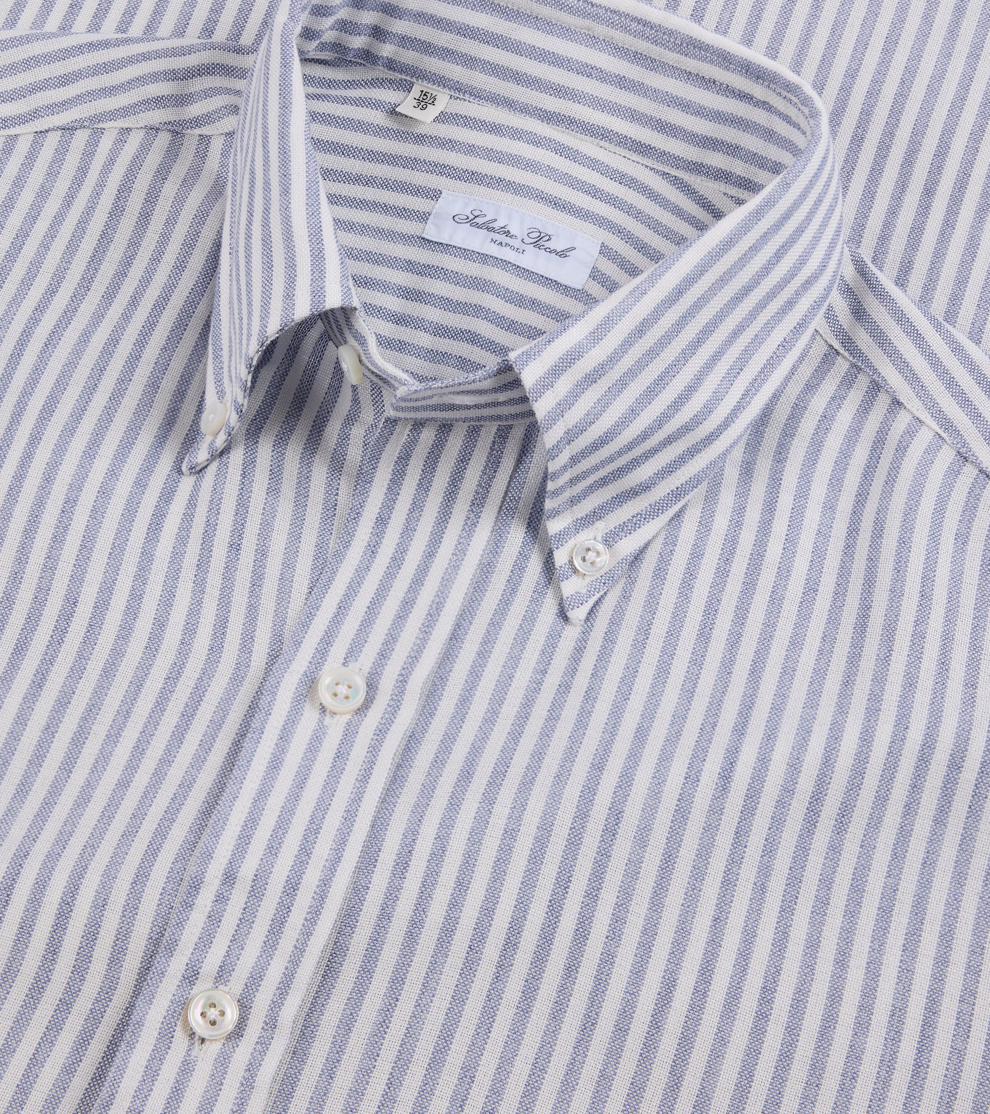 Salvatore Piccolo Modal Wool Stripe Button Down Shirt: Blue