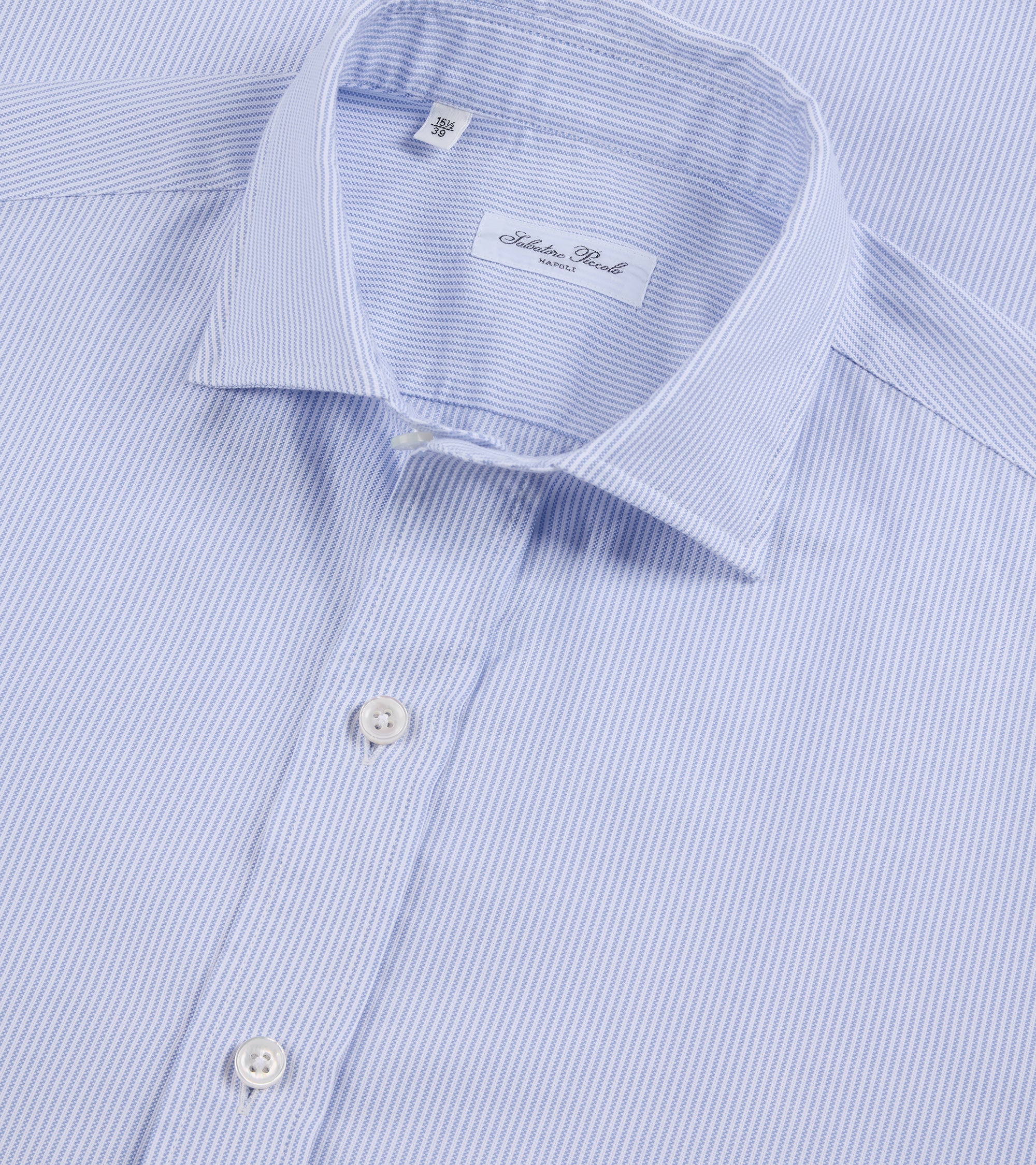 Salvatore Piccolo Soft Cotton Oxford Narrow Stripe Shirt: Blue