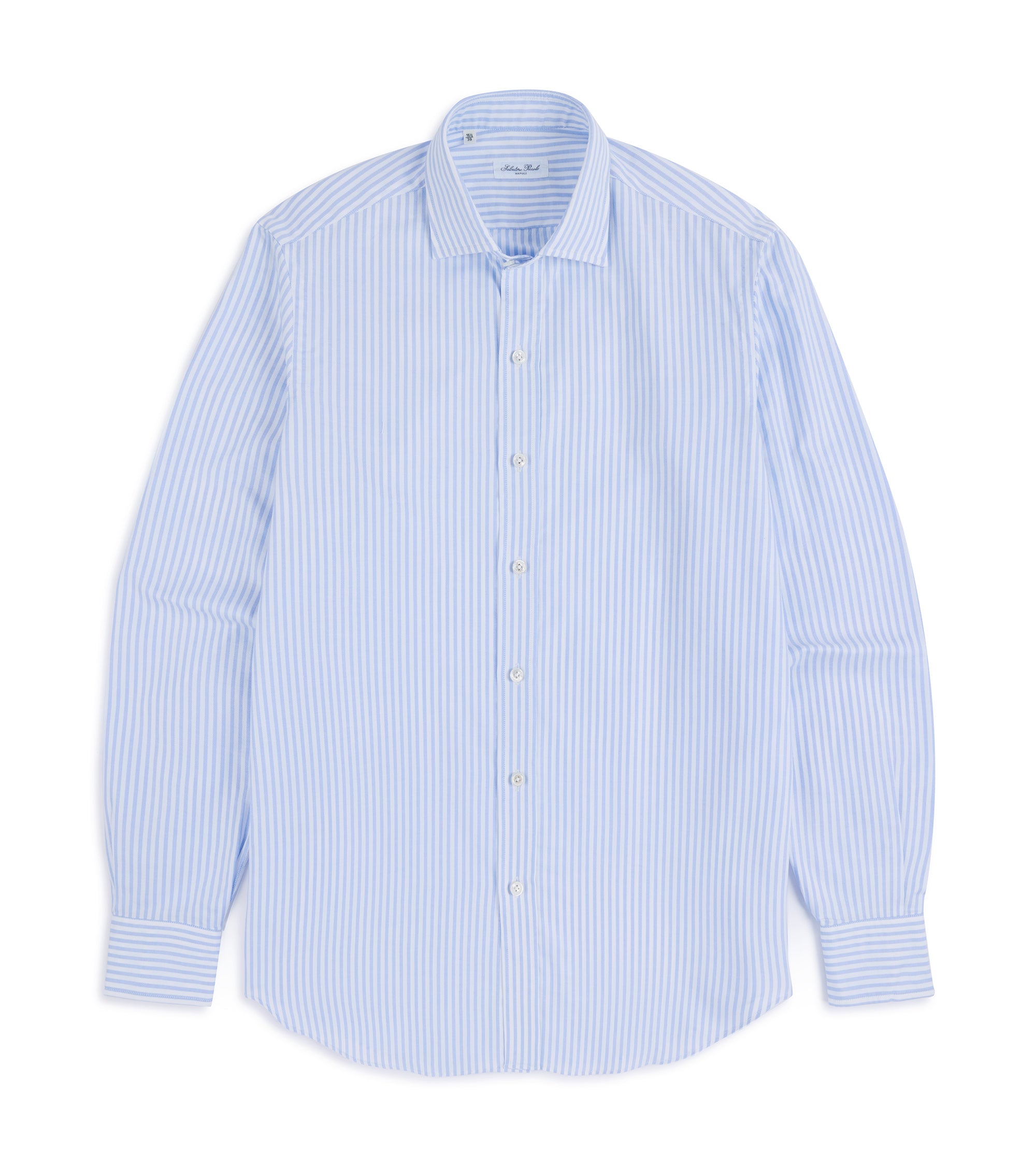 Salvatore Piccolo Soft Cotton Oxford Wide Stripe Shirt: Blue