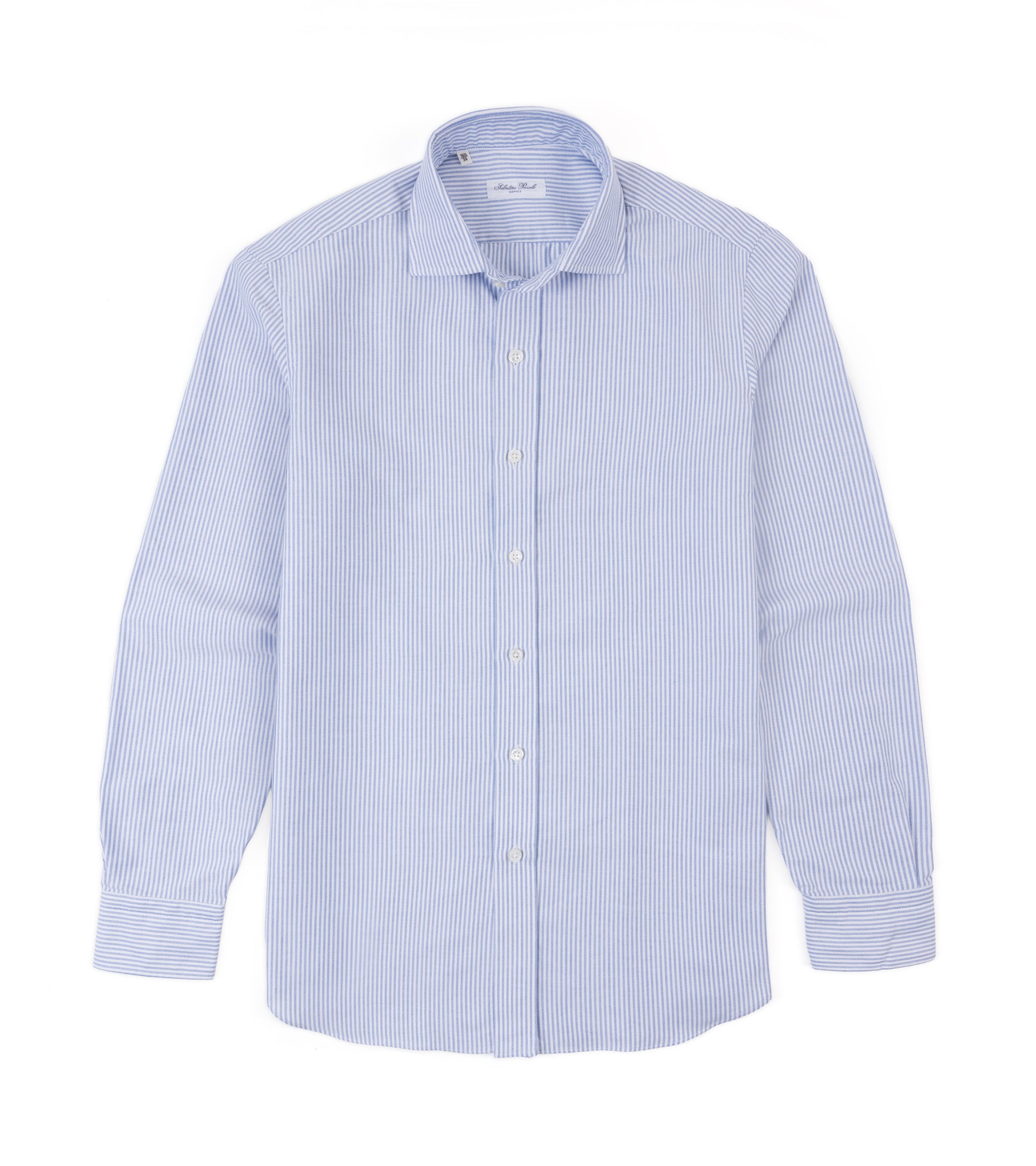 Salvatore Piccolo Striped Cotton Oxford Shirt in blue, product photo.