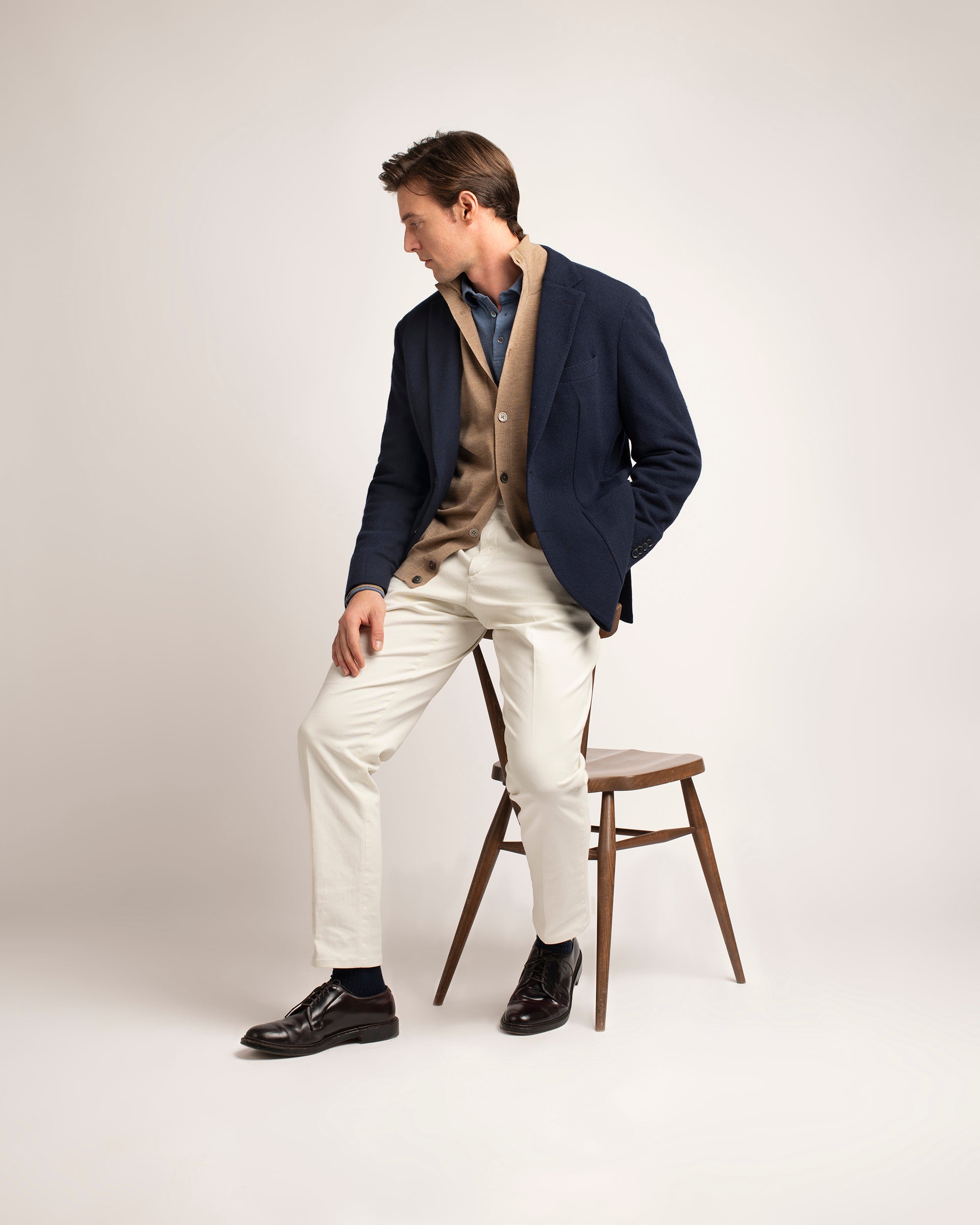 Trunk Palmer Flat Front Cotton Twill Trousers: Bone