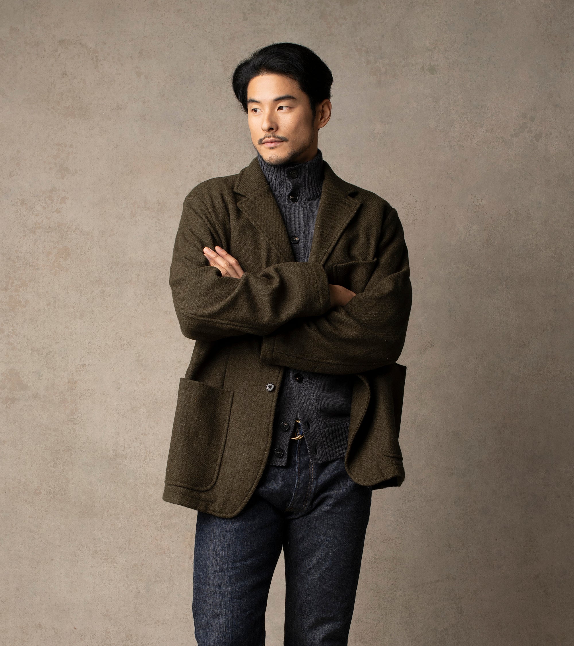 Sage de Cret Harris Tweed Tailored Jacket: Olive
