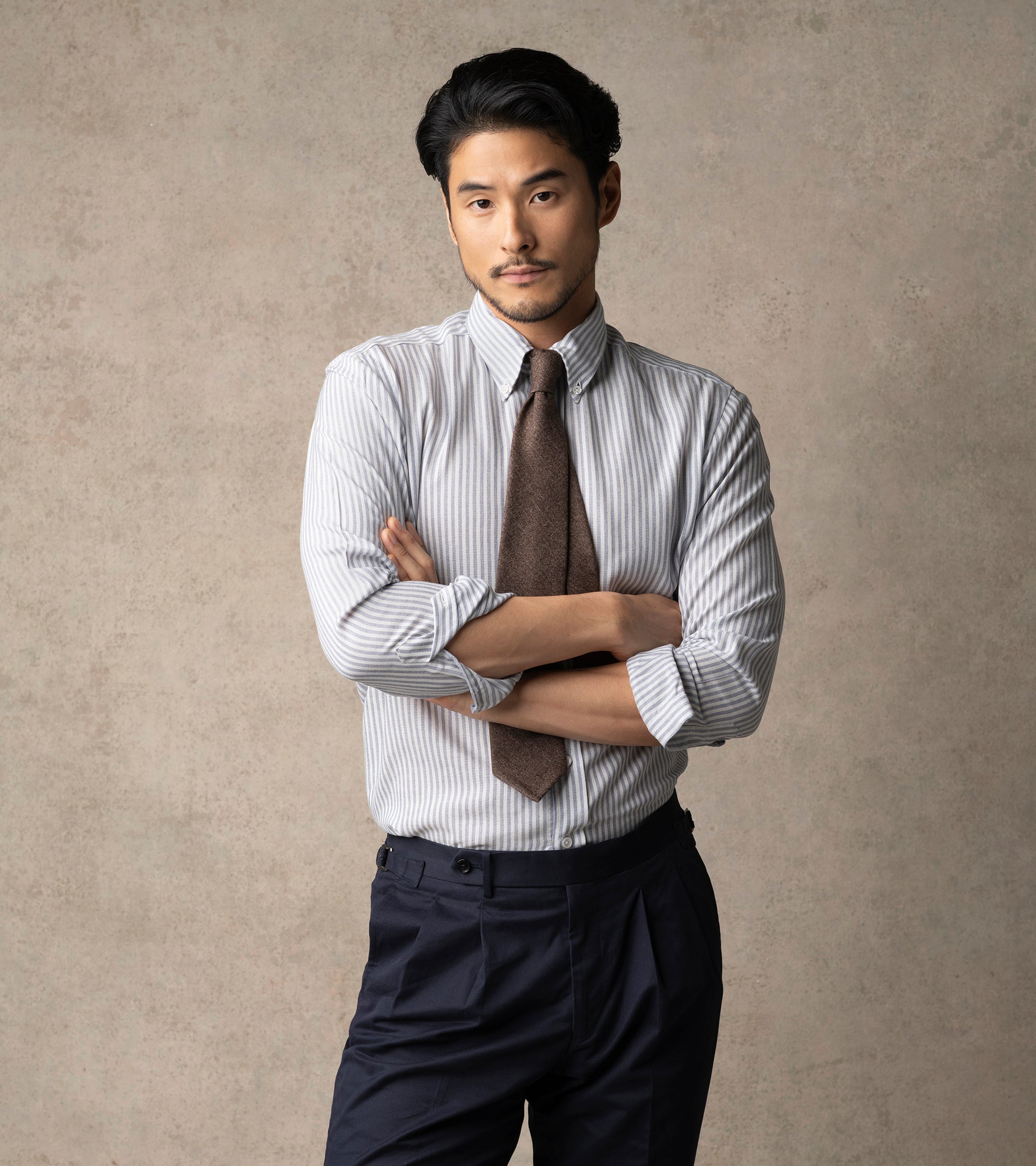 Salvatore Piccolo Modal Wool Stripe Button Down Shirt: Blue