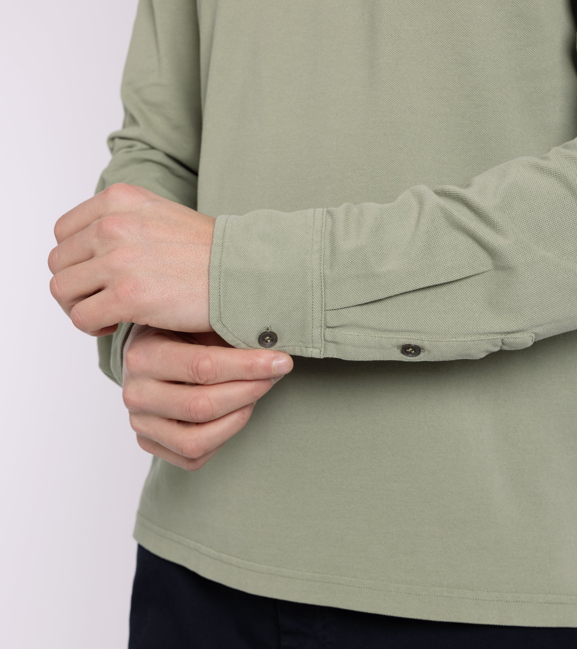 Trunk Moxon Long Sleeve Polo Shirt: Green Tea