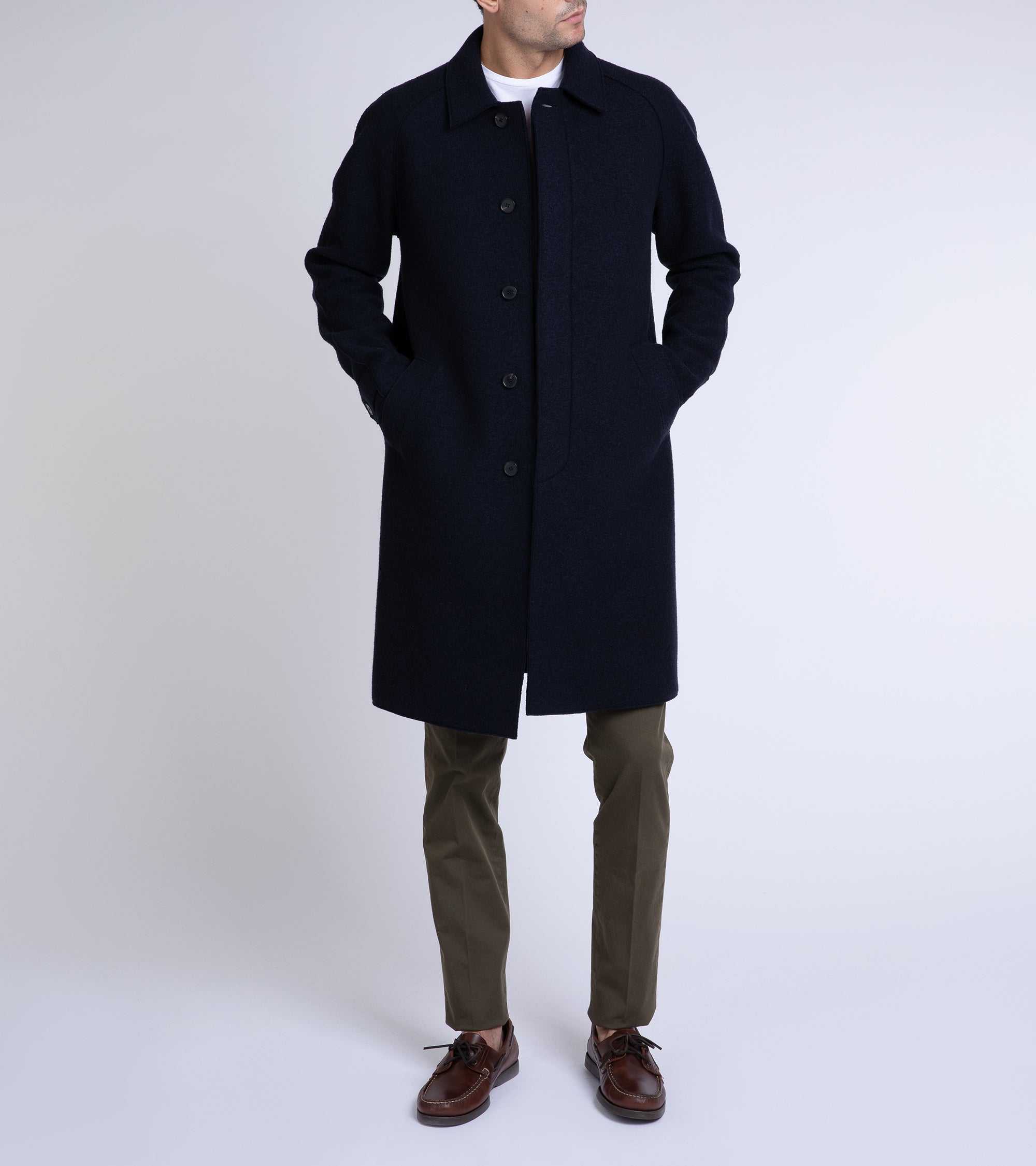 Harris Wharf Boiled Wool Raglan Coat: Navy
