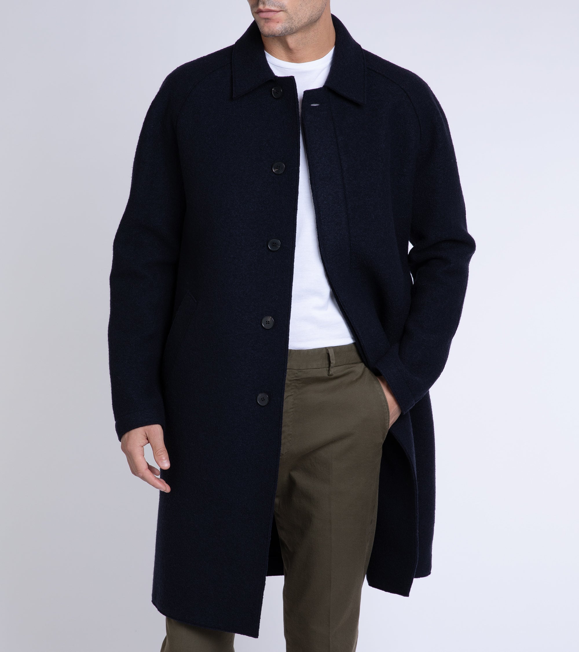 Harris Wharf Boiled Wool Raglan Coat: Navy