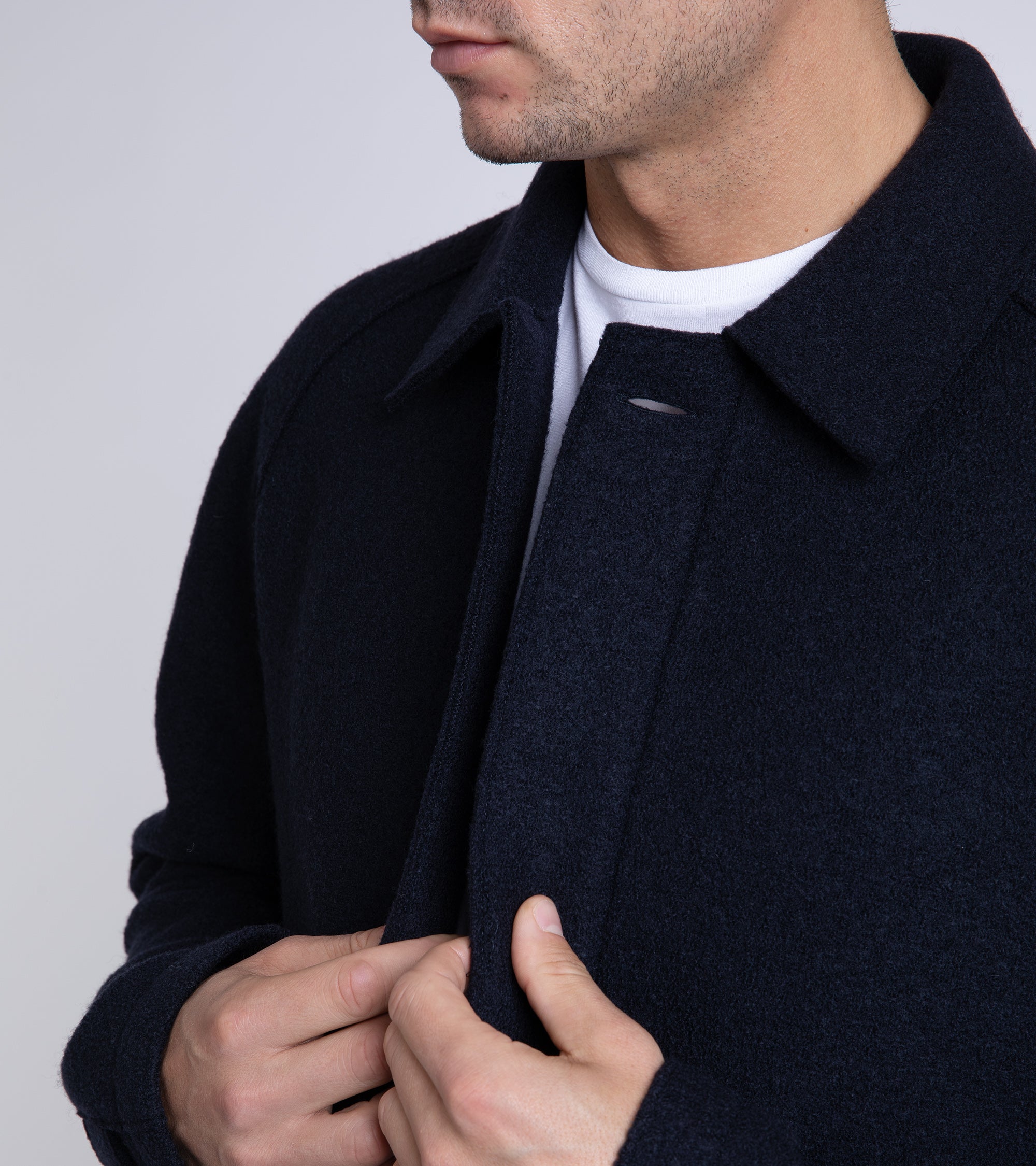 Harris Wharf Boiled Wool Raglan Coat: Navy