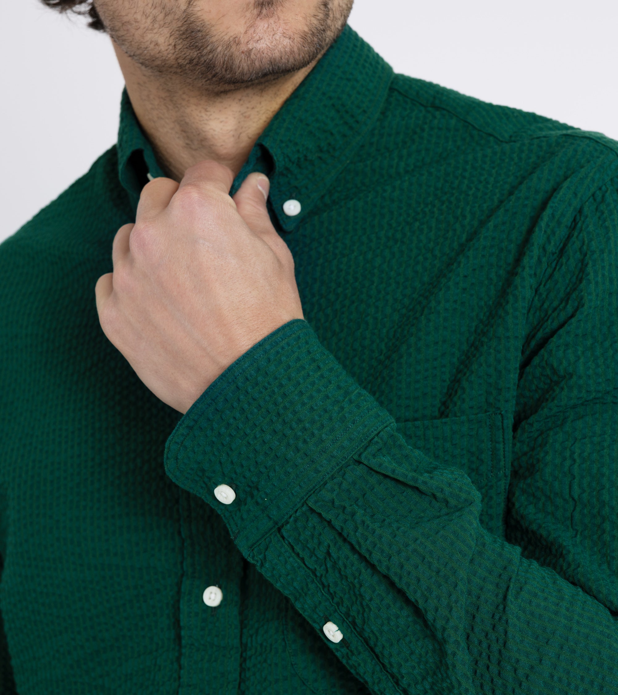Gitman Vintage Cotton Seersucker Button Down Shirt: Forest Green