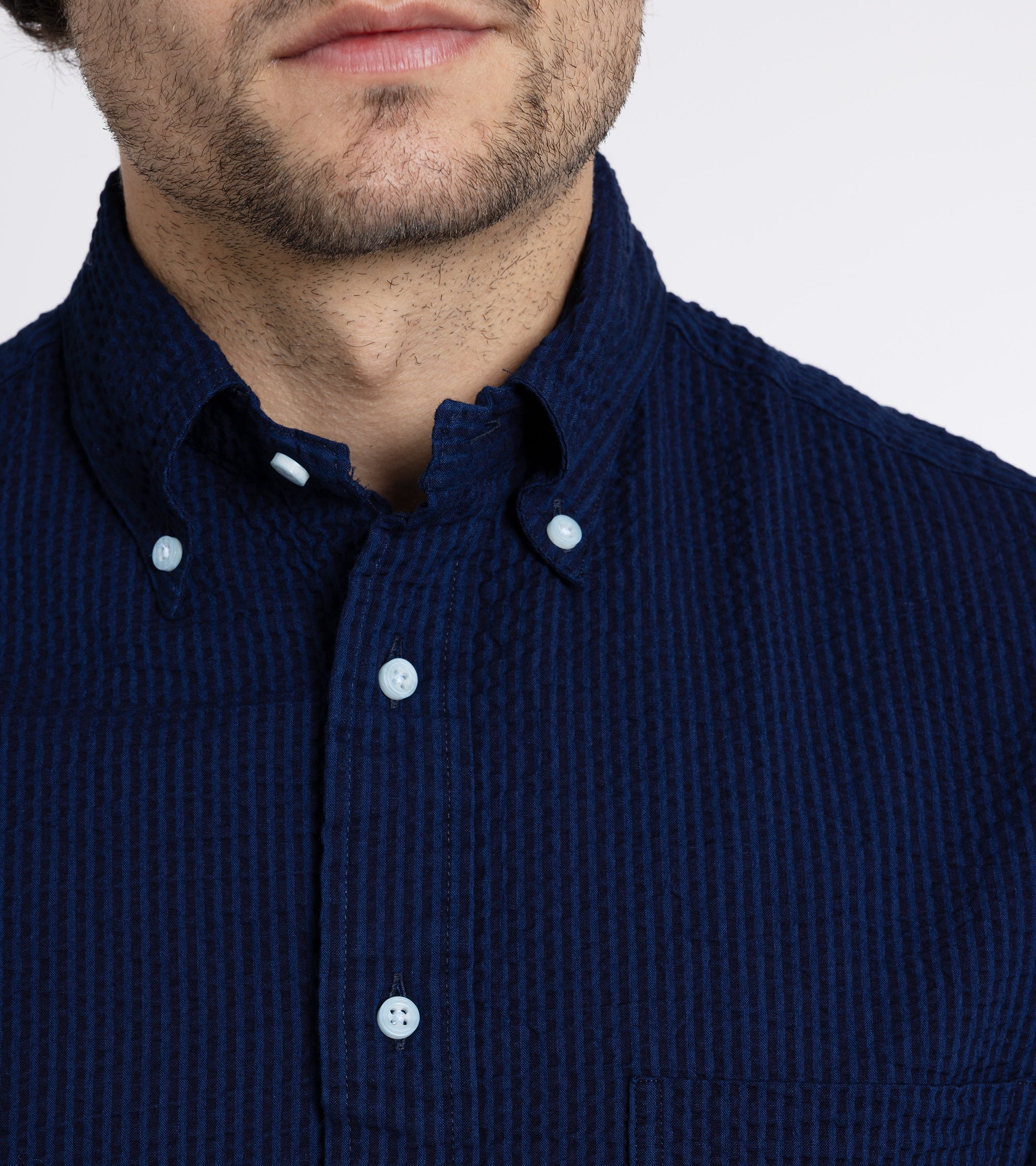 Gitman Vintage Cotton Seersucker Camp Collar Shirt: Navy