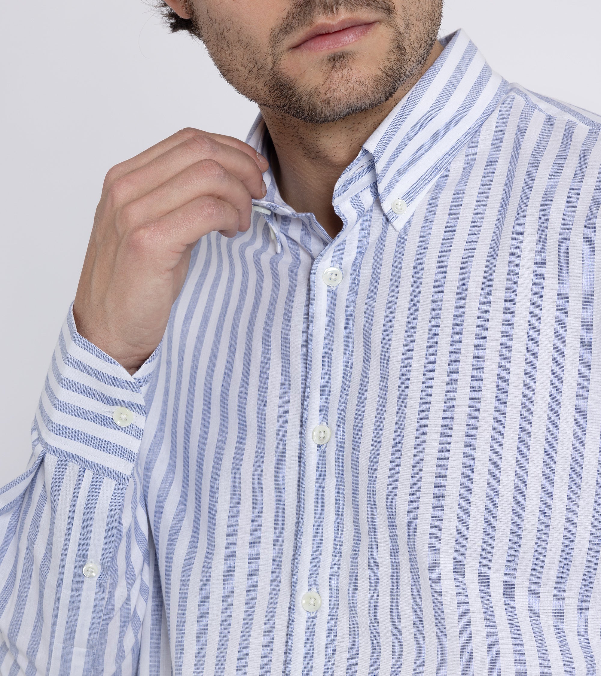 Trunk Eldon Cotton Linen Stripe Shirt: Dark Blue