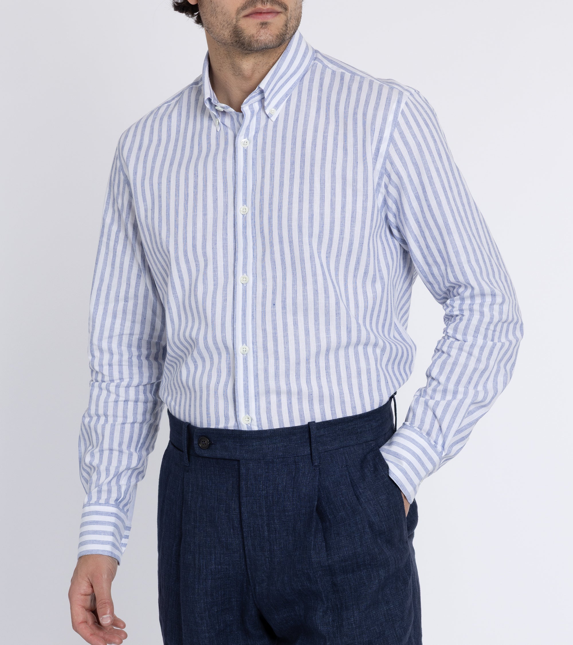 Trunk Eldon Cotton Linen Stripe Shirt: Dark Blue