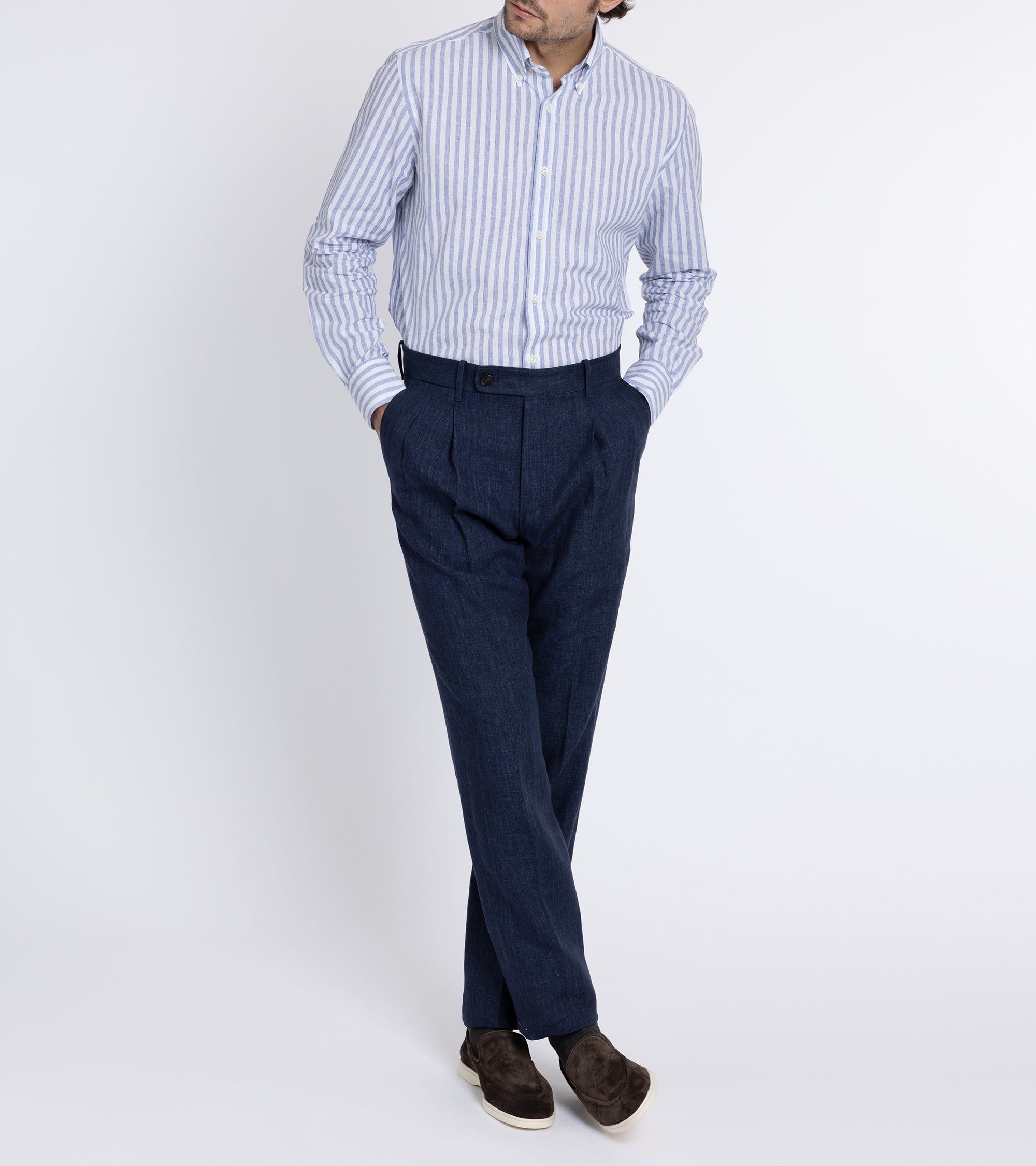 Trunk Eldon Cotton Linen Stripe Shirt: Dark Blue