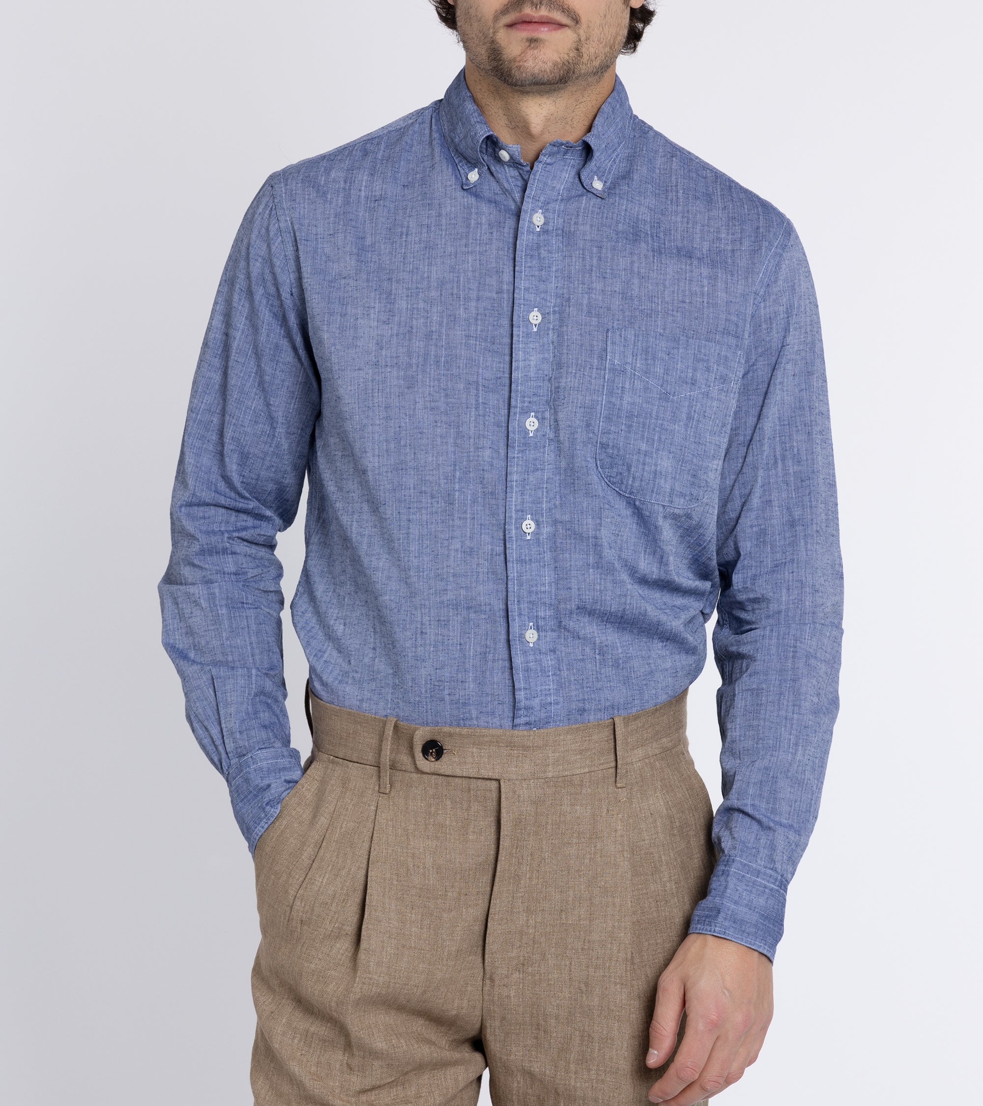 Gitman Vintage Japanese Cotton Linen Chambray Shirt: Blue