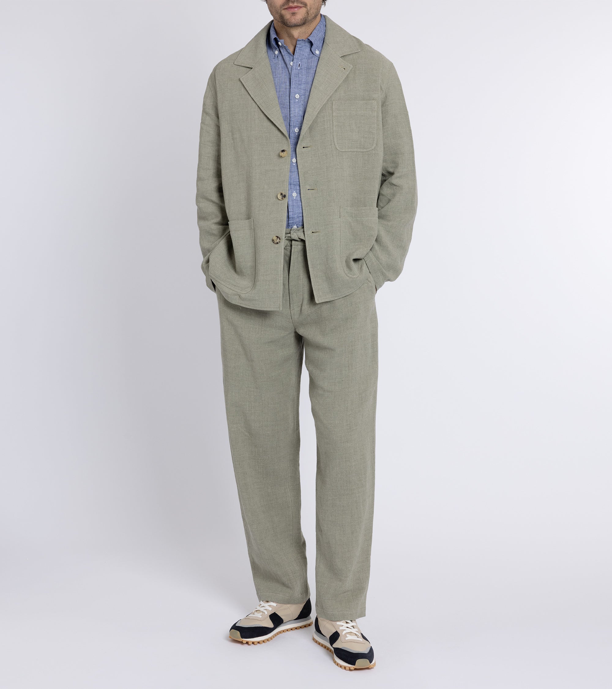 De Bonne Facture Wool Linen Traveler Jacket: Almond Green