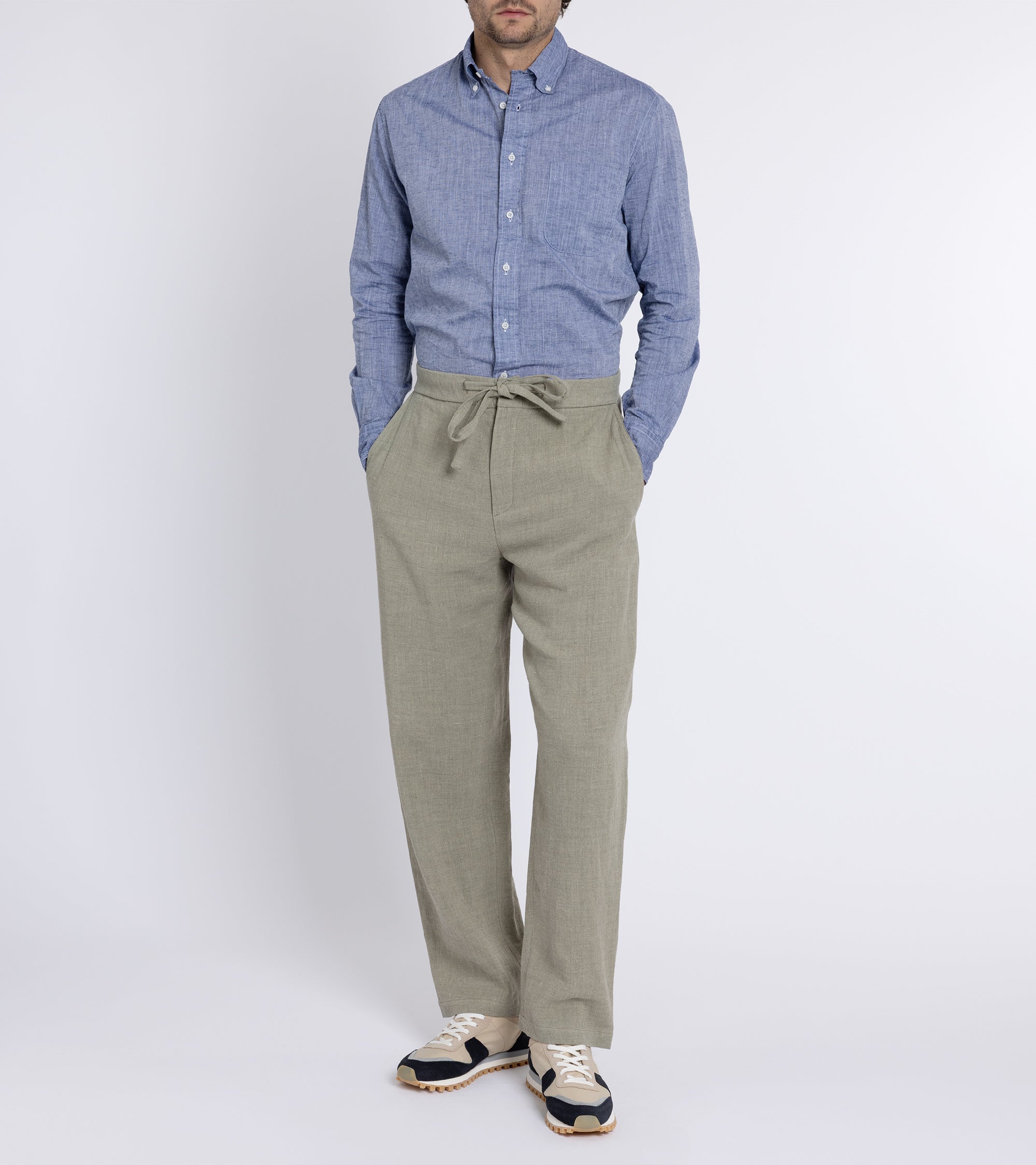 De Bonne Facture Wool Linen Balloon Trousers: Almond Green