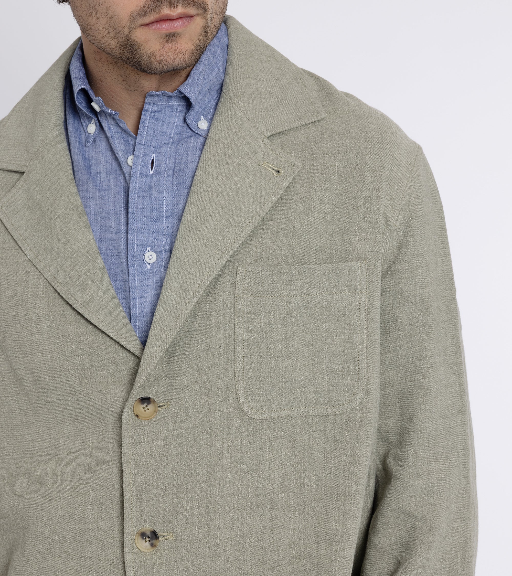 De Bonne Facture Wool Linen Traveler Jacket: Almond Green