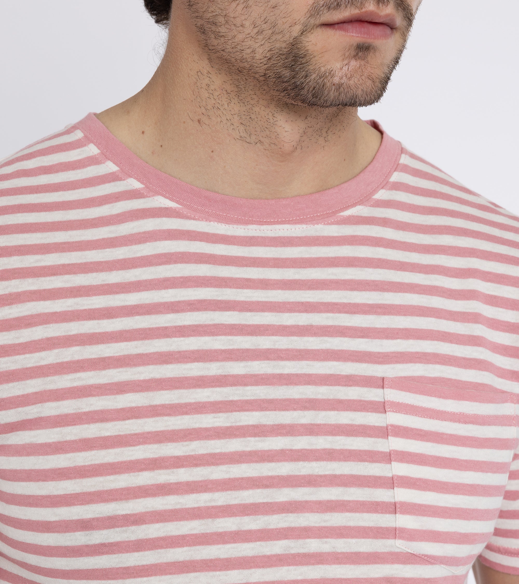 Armor Lux Cotton Linen Striped T-Shirt: Red