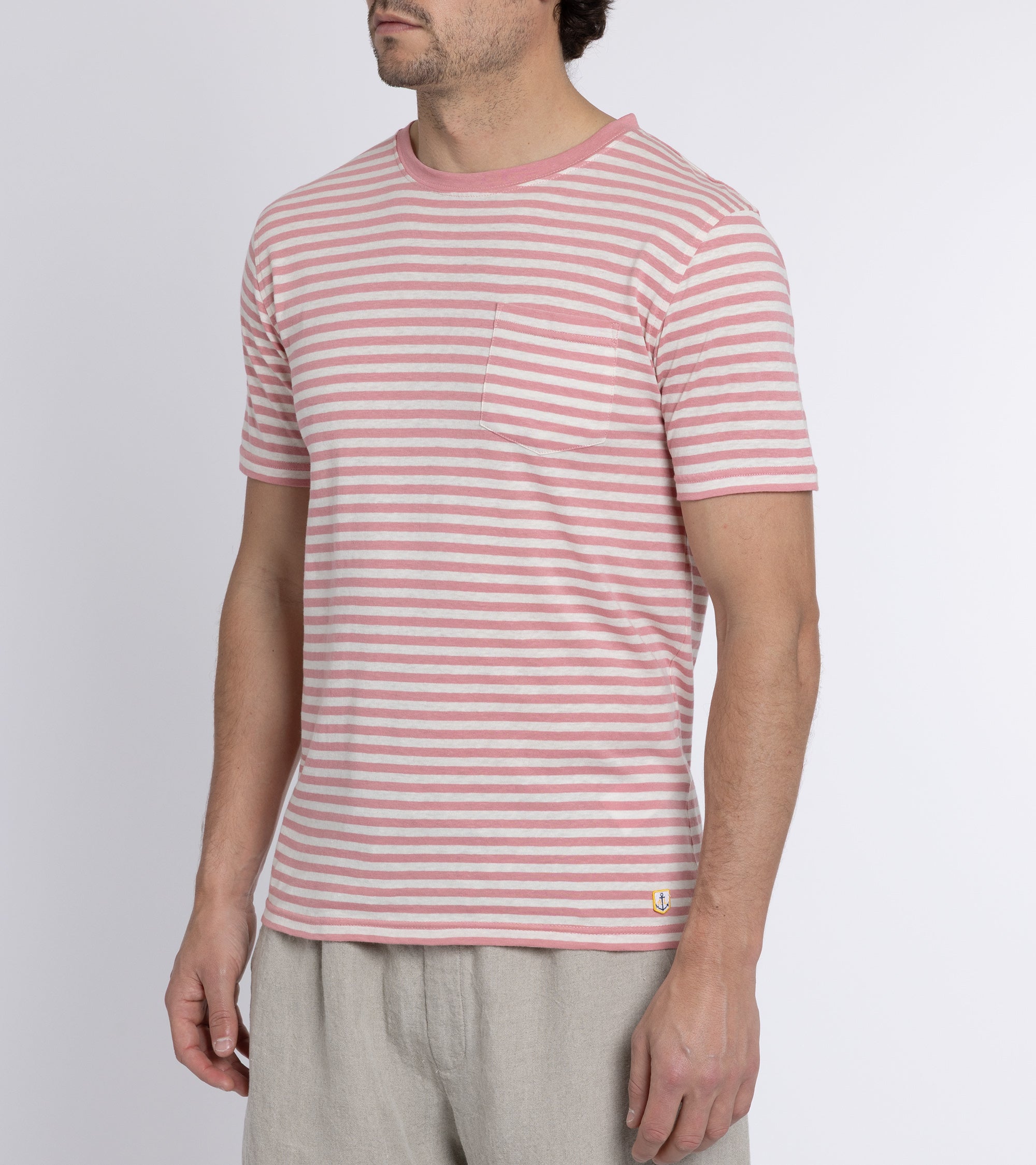 Armor Lux Cotton Linen Striped T-Shirt: Red