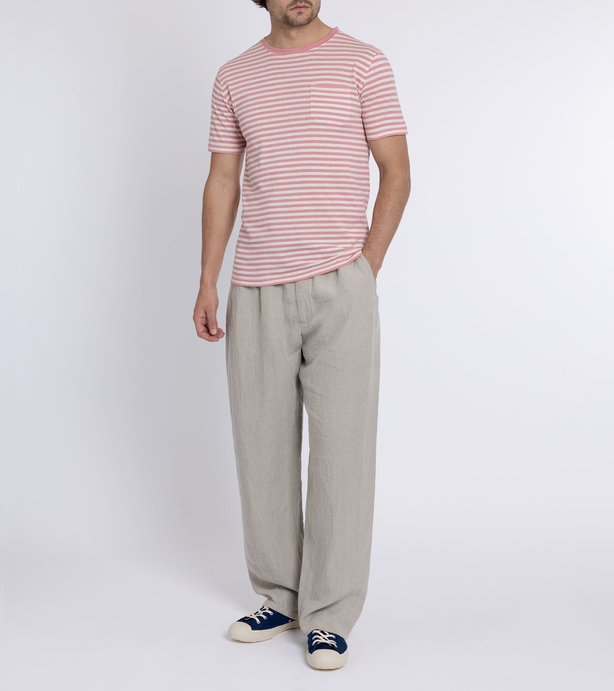 Armor Lux Cotton Linen Striped T-Shirt: Red