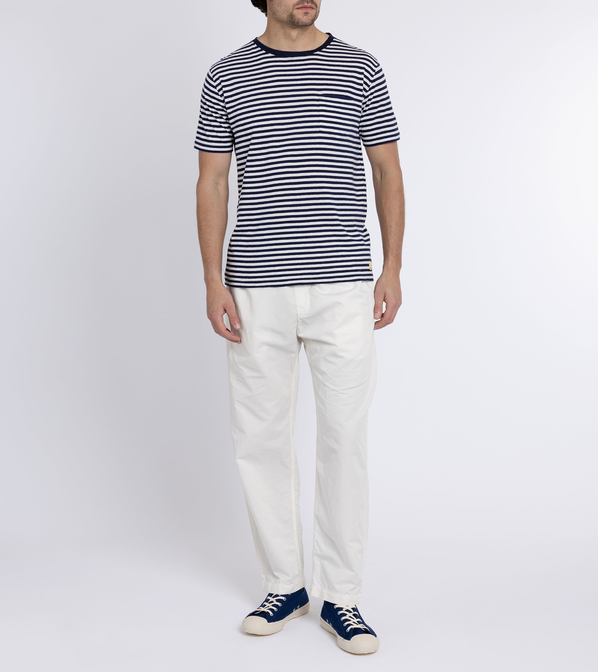 Armor Lux Cotton Linen Striped T-Shirt: Navy