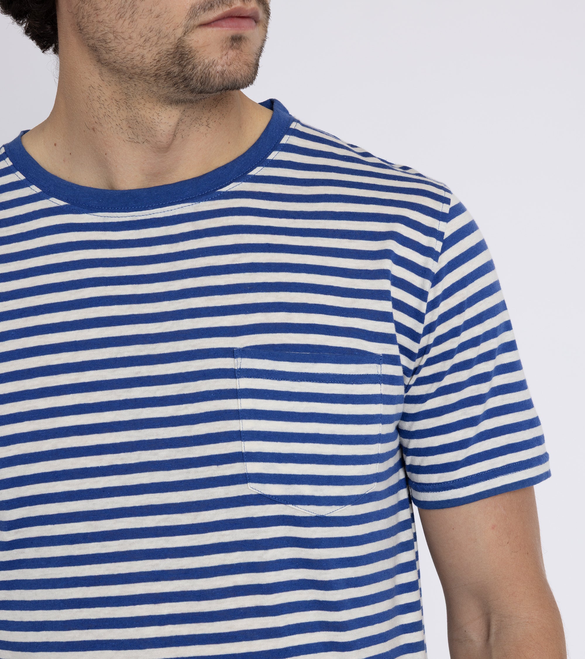 Armor Lux Cotton Linen Striped T-Shirt: Marine Blue