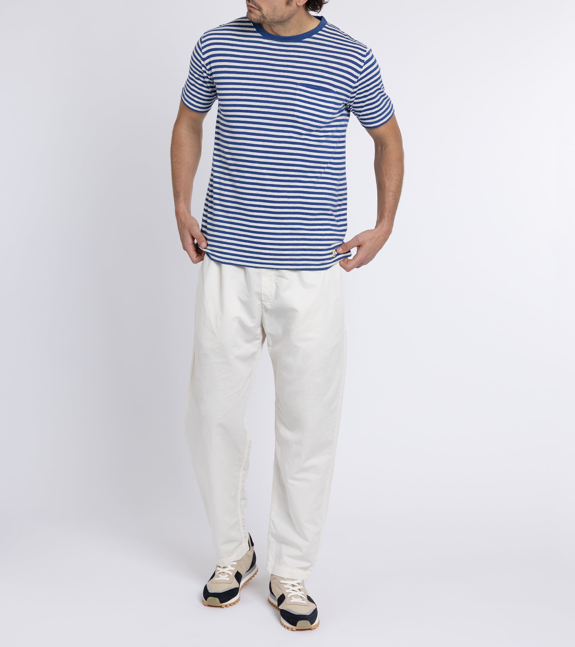 Armor Lux Cotton Linen Striped T-Shirt: Marine Blue