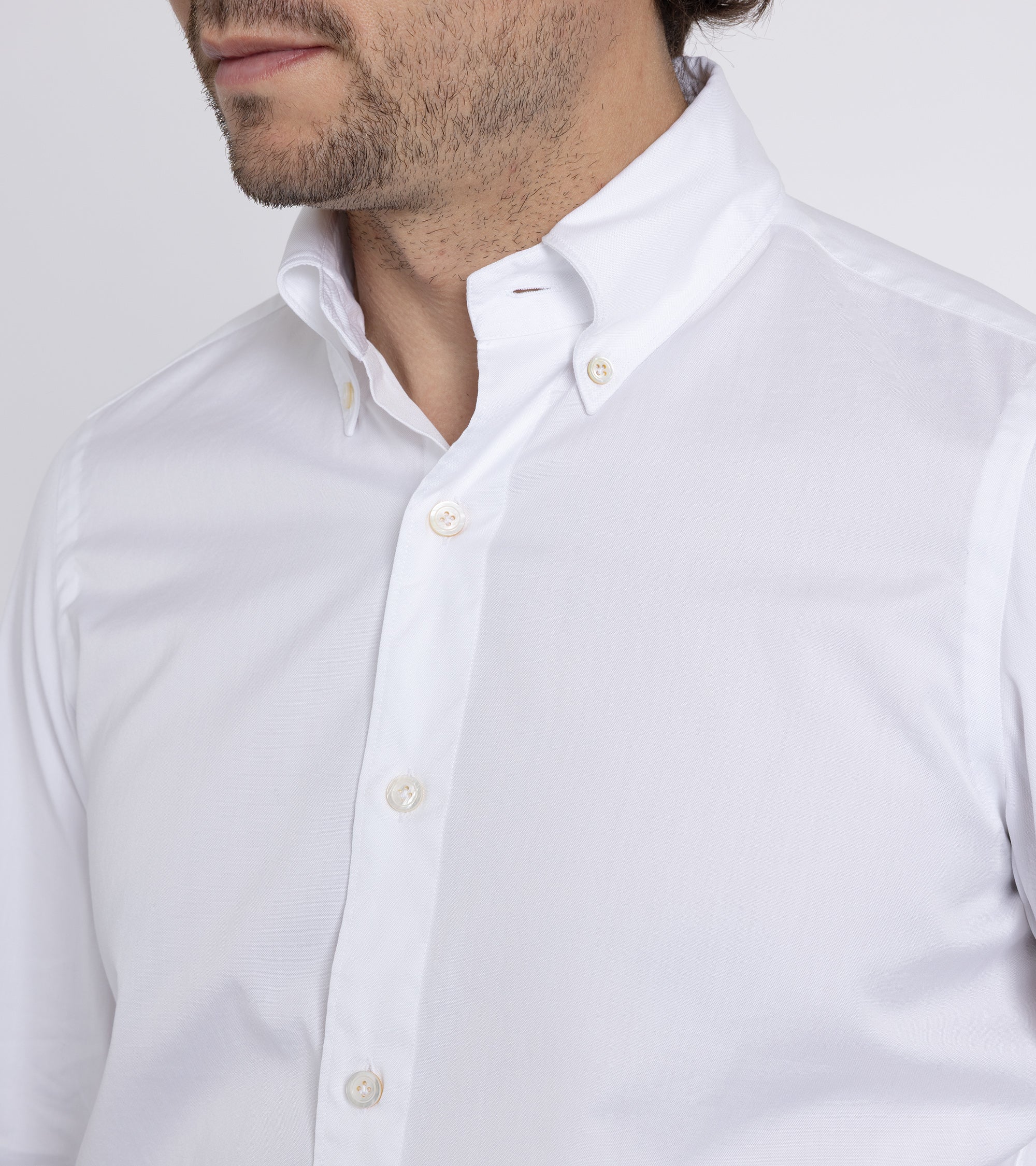 Finamore Gaeta Classic Cotton Leonardo Button Down Sport Shirt: Fine Oxford White