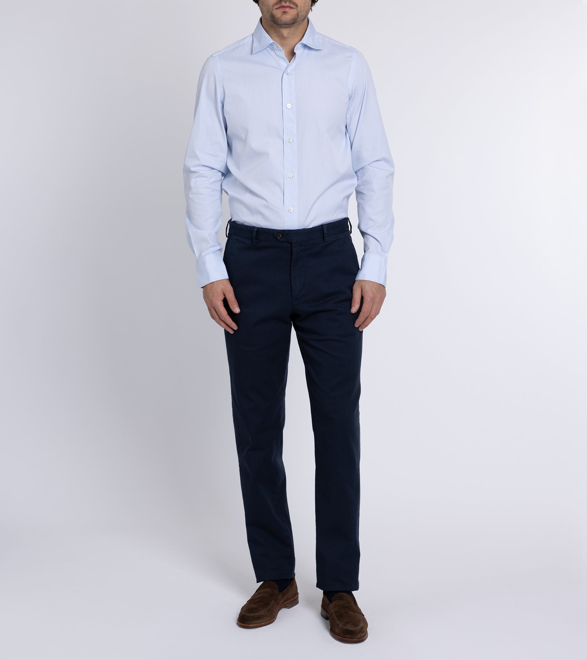 Finamore Gaeta Classic Cotton Luigi Sport Shirt: Fine Oxford Blue