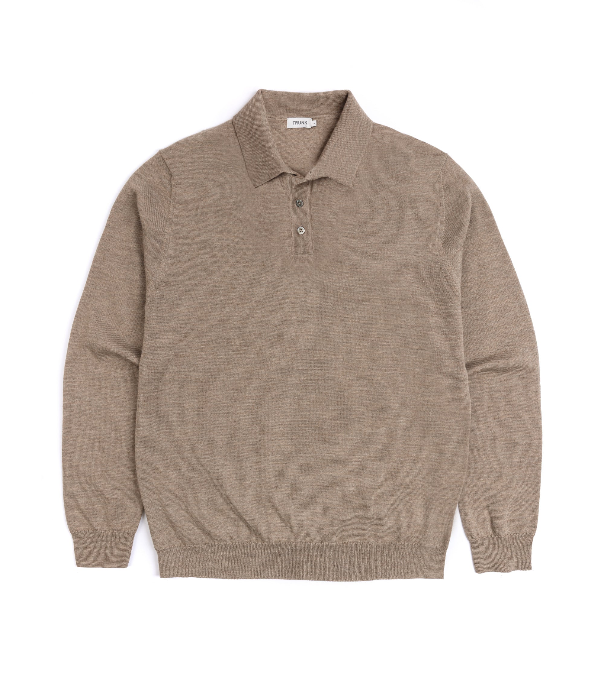 Trunk Enford Merino Knit Long Sleeve Polo Shirt: Beige