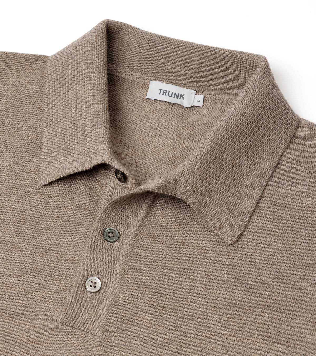 Trunk Enford Merino Knit Long Sleeve Polo Shirt: Beige
