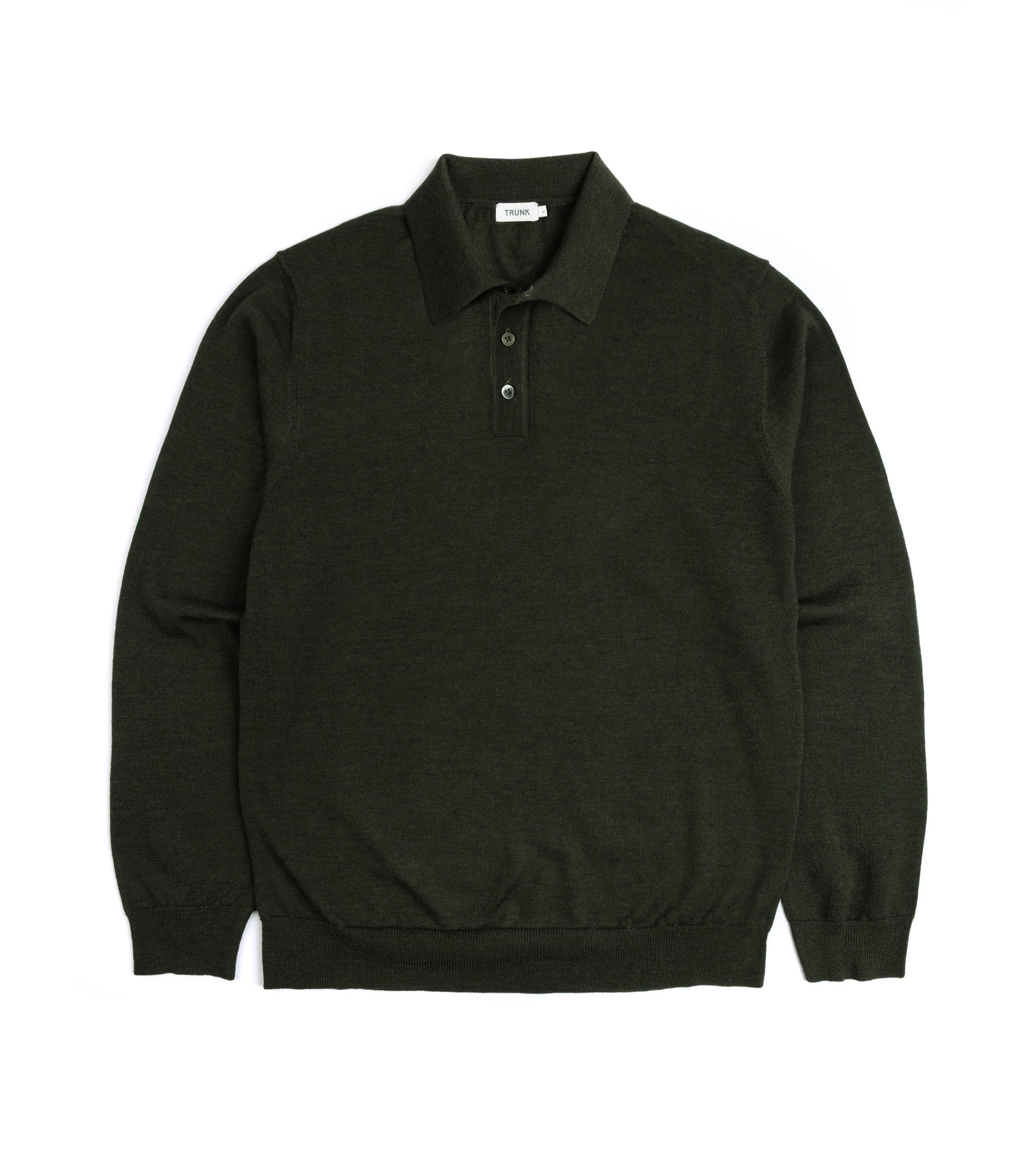 Trunk Enford Merino Knit Long Sleeve Polo Shirt: Loden Green