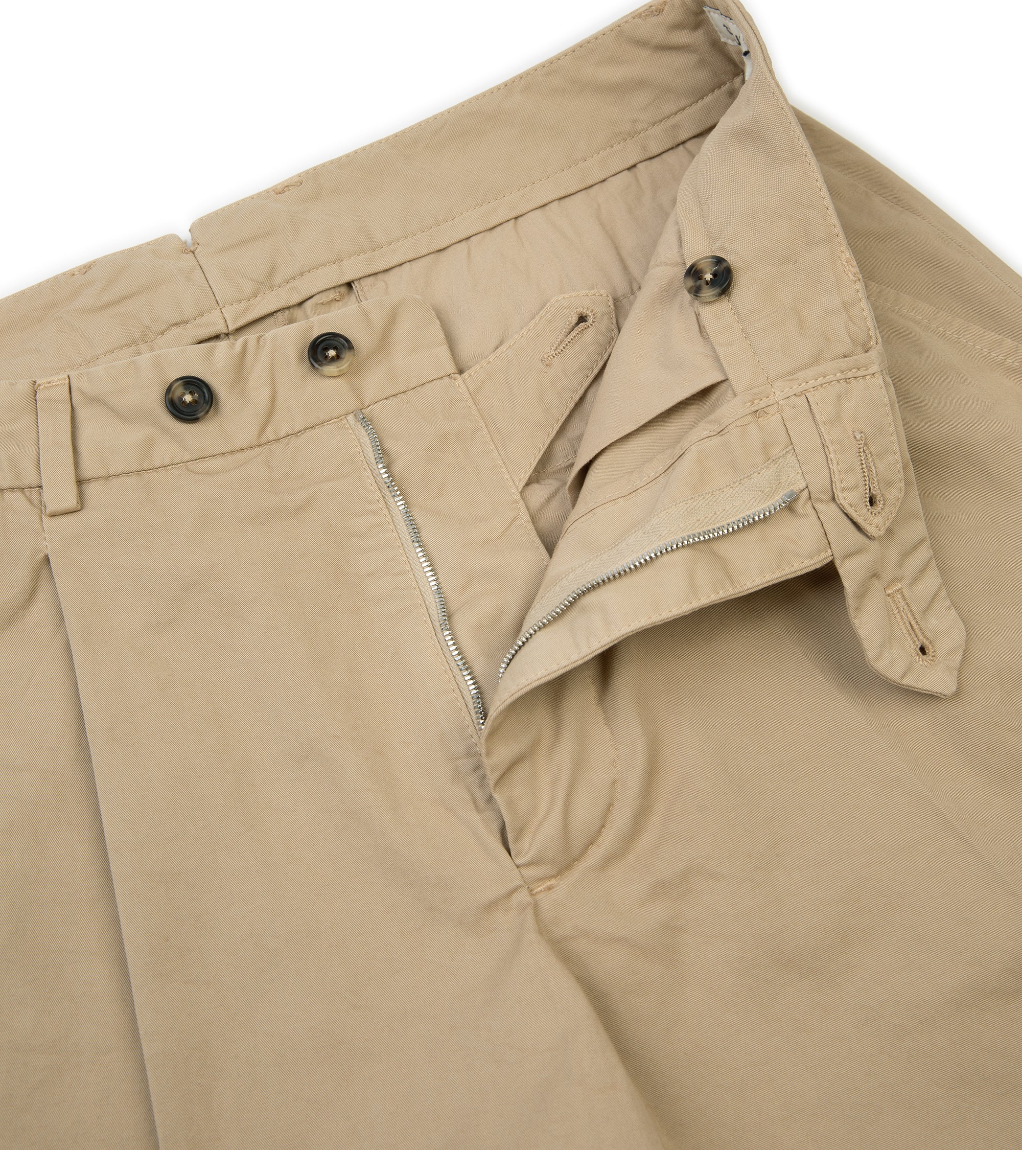 Trunk Hollen Single Pleat Cotton Trousers: Beige