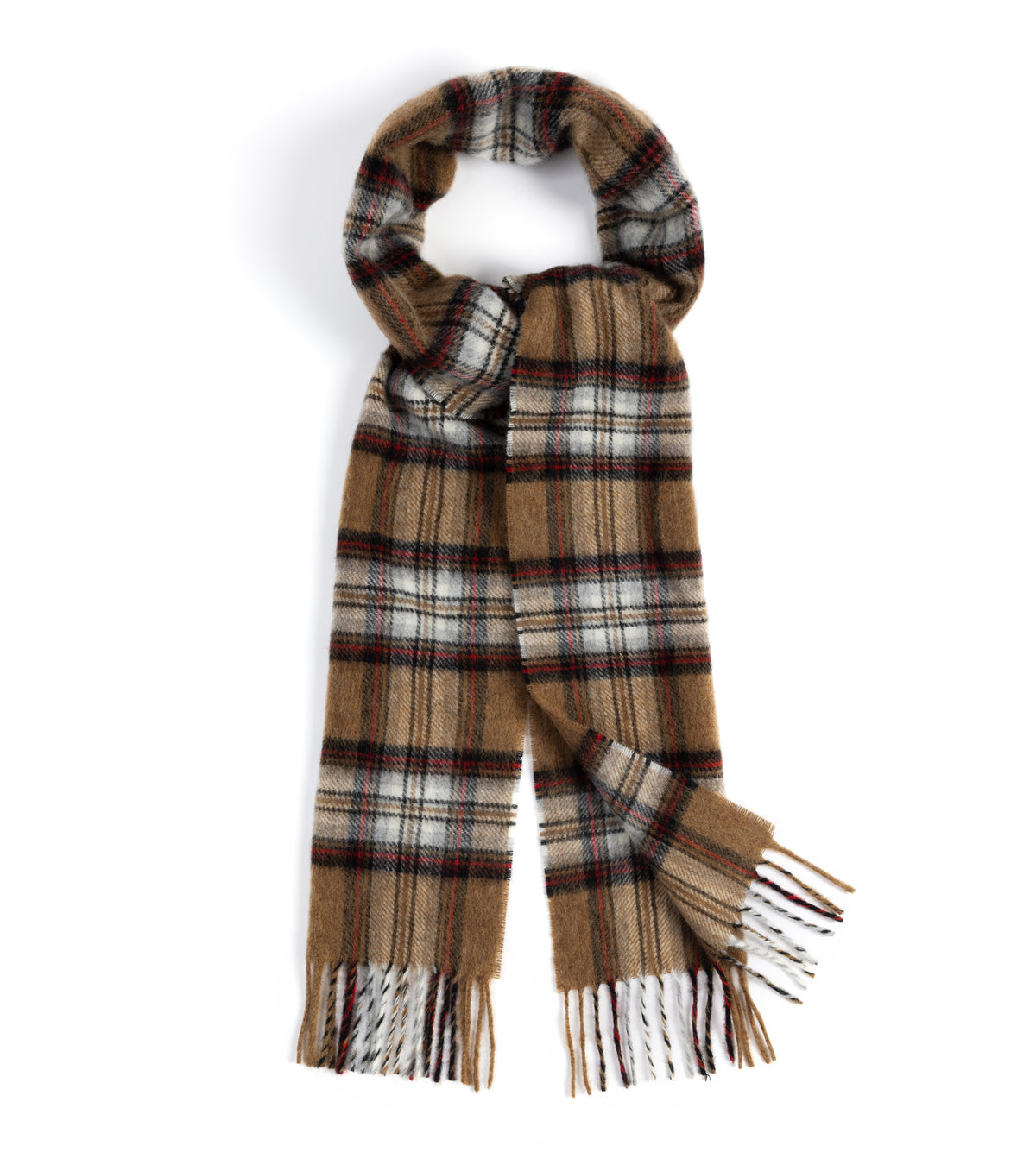 Trunk Moon Merino Check Scarf: Camel/Red