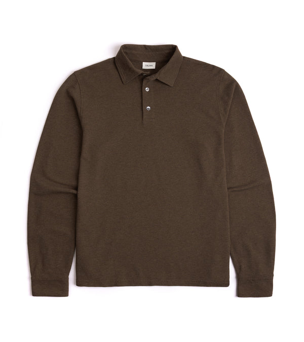 Trunk Moxon Long Sleeve Polo Shirt: Brown Marl